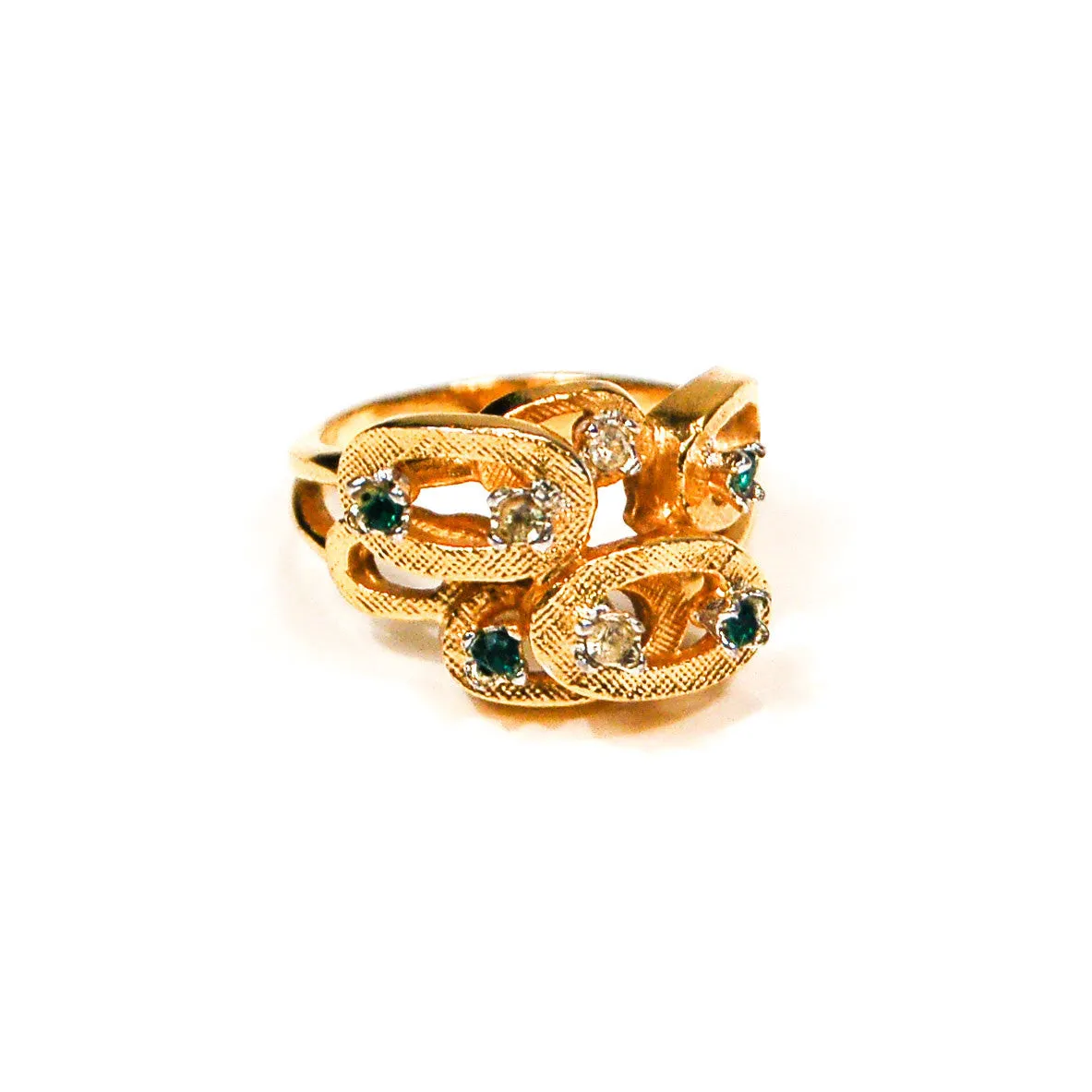 1950's Geometric Emerald Green and Rhinestone Ring