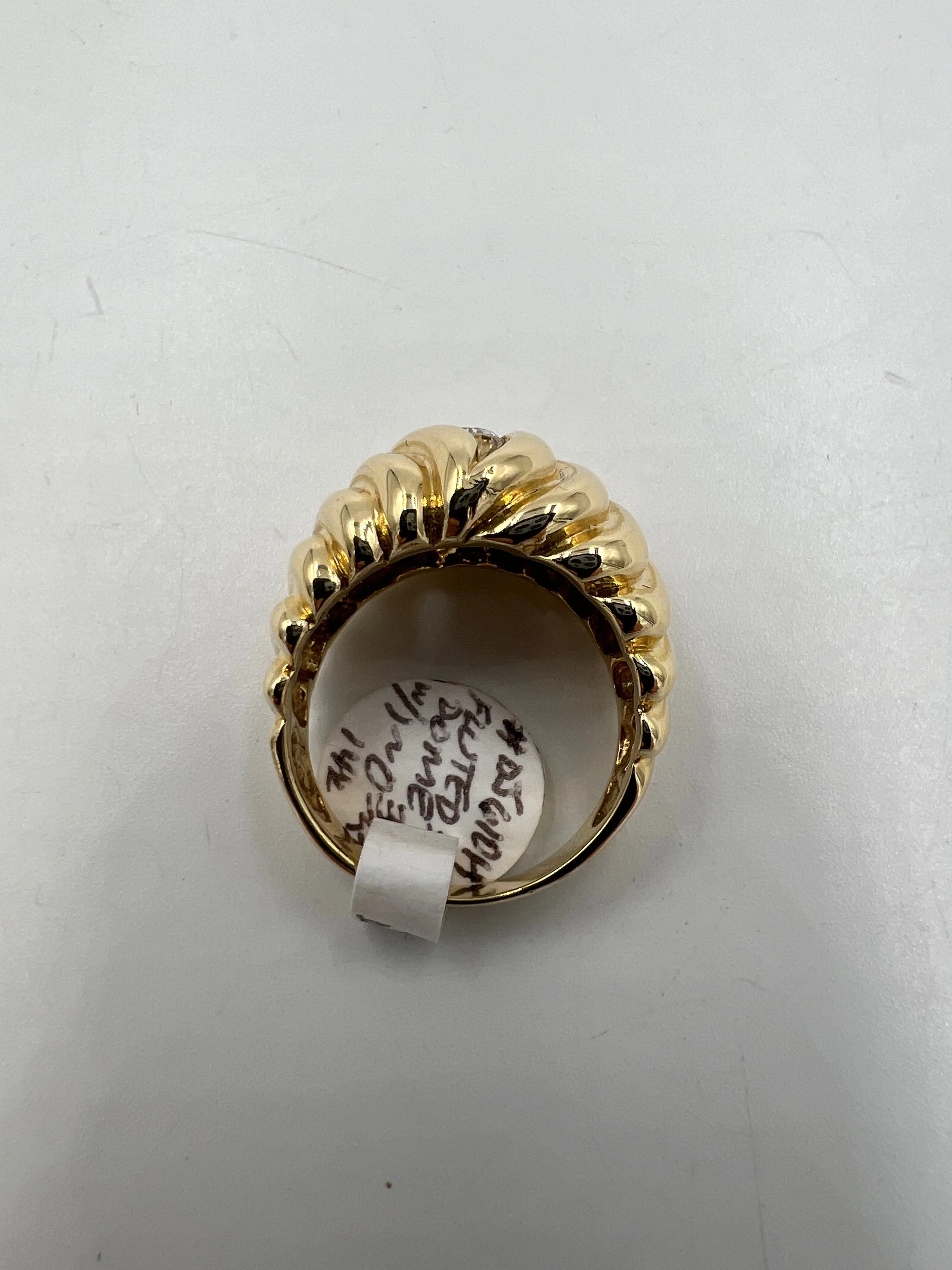 1970s Fluted Semi Dome Diamond Yellow Gold Solitaire Ring