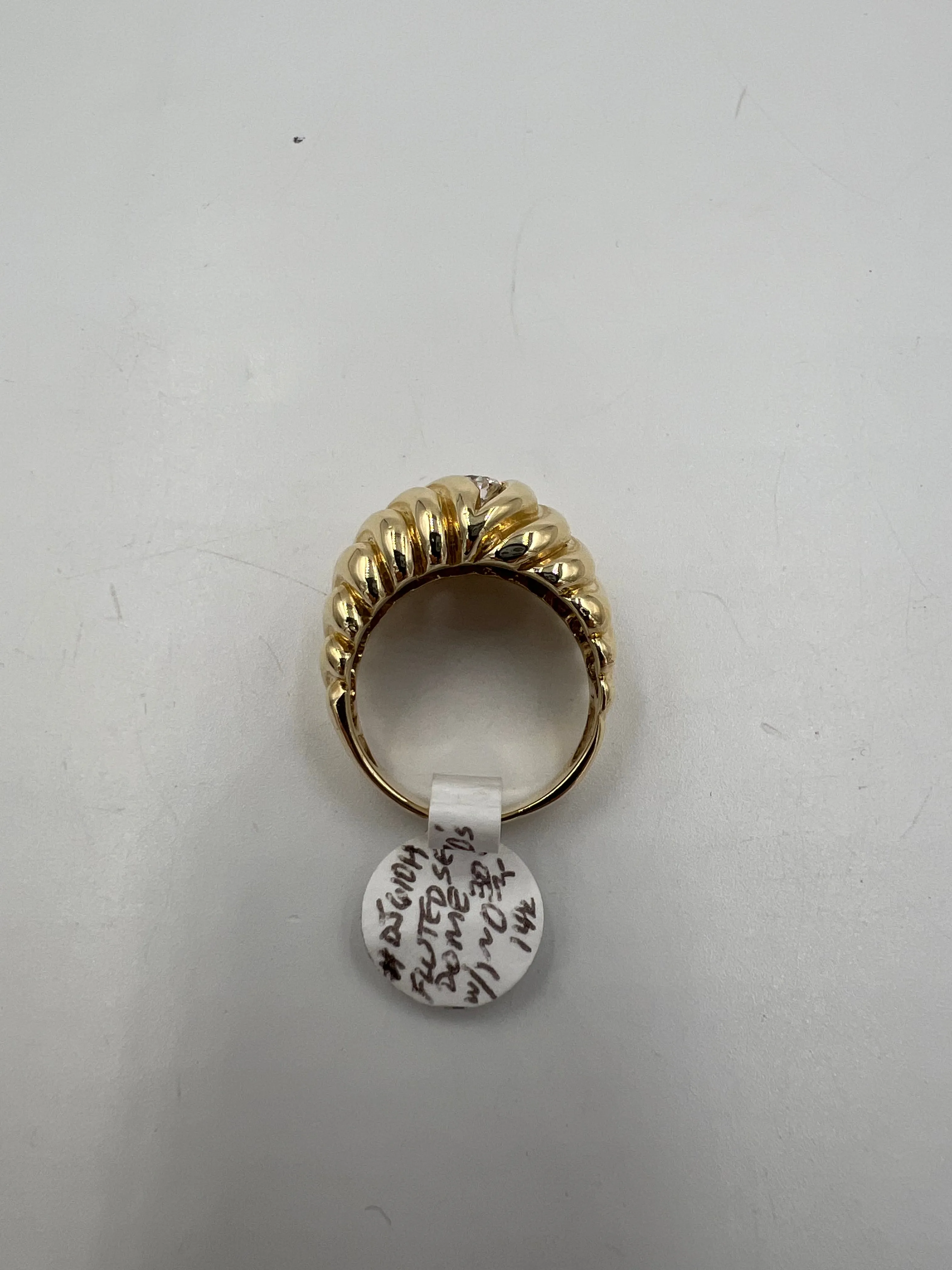1970s Fluted Semi Dome Diamond Yellow Gold Solitaire Ring