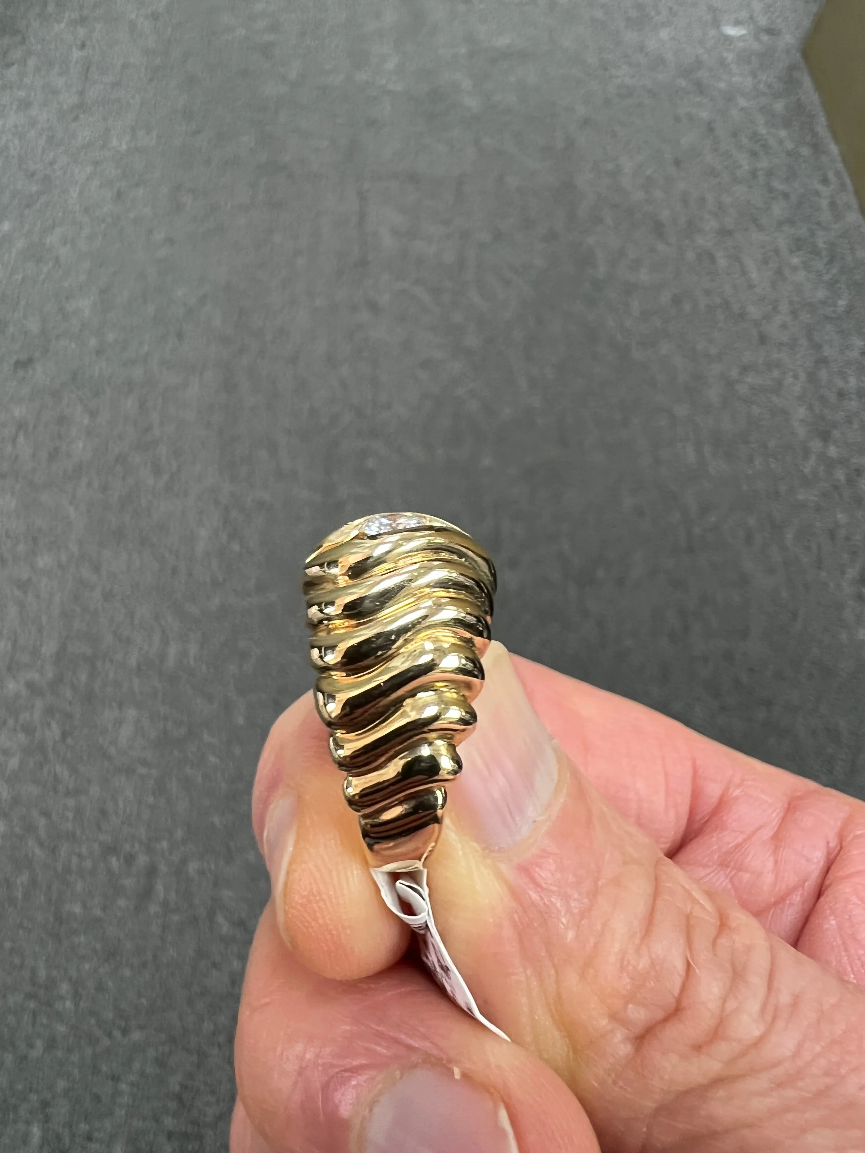 1970s Fluted Semi Dome Diamond Yellow Gold Solitaire Ring
