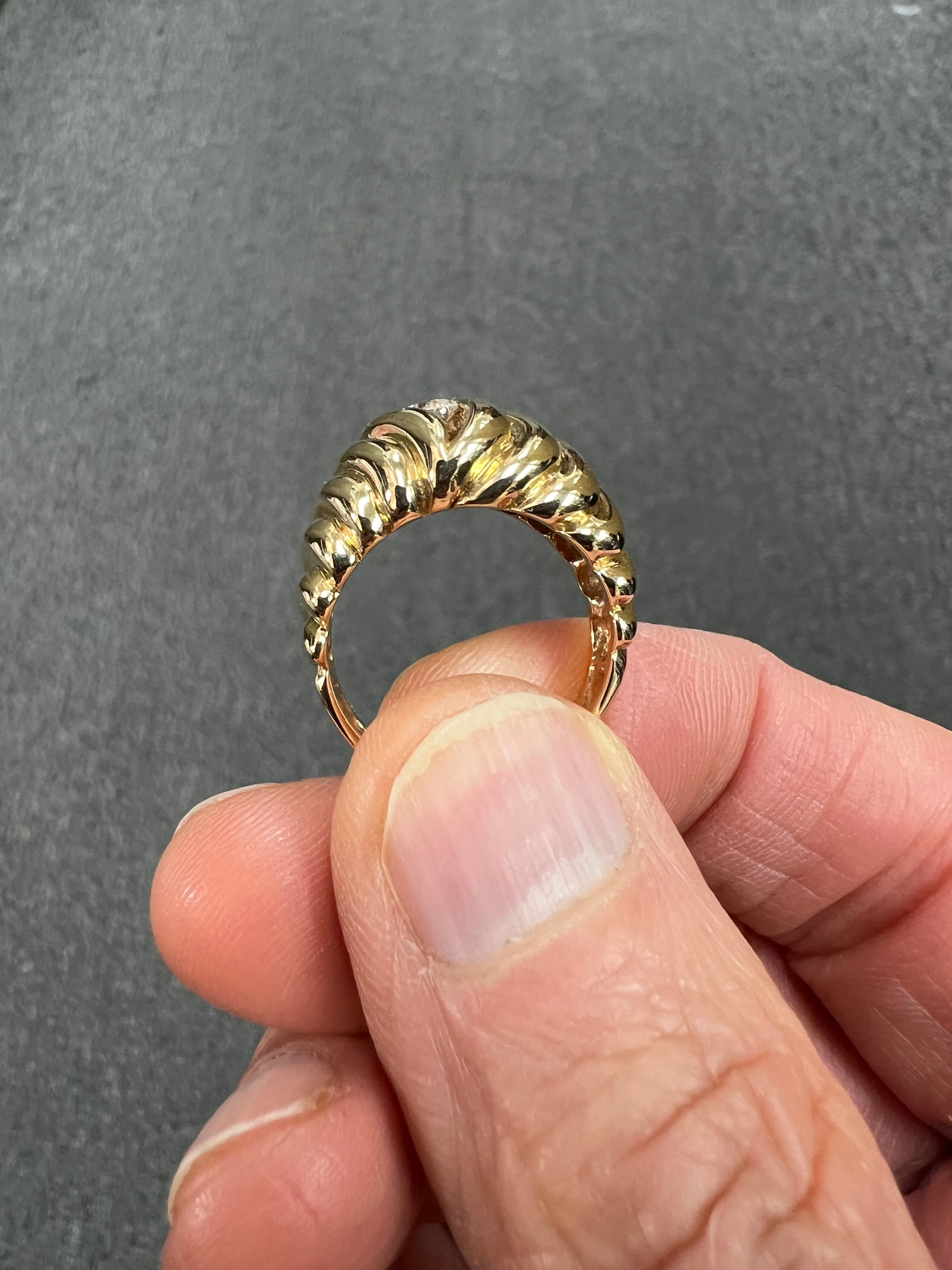 1970s Fluted Semi Dome Diamond Yellow Gold Solitaire Ring