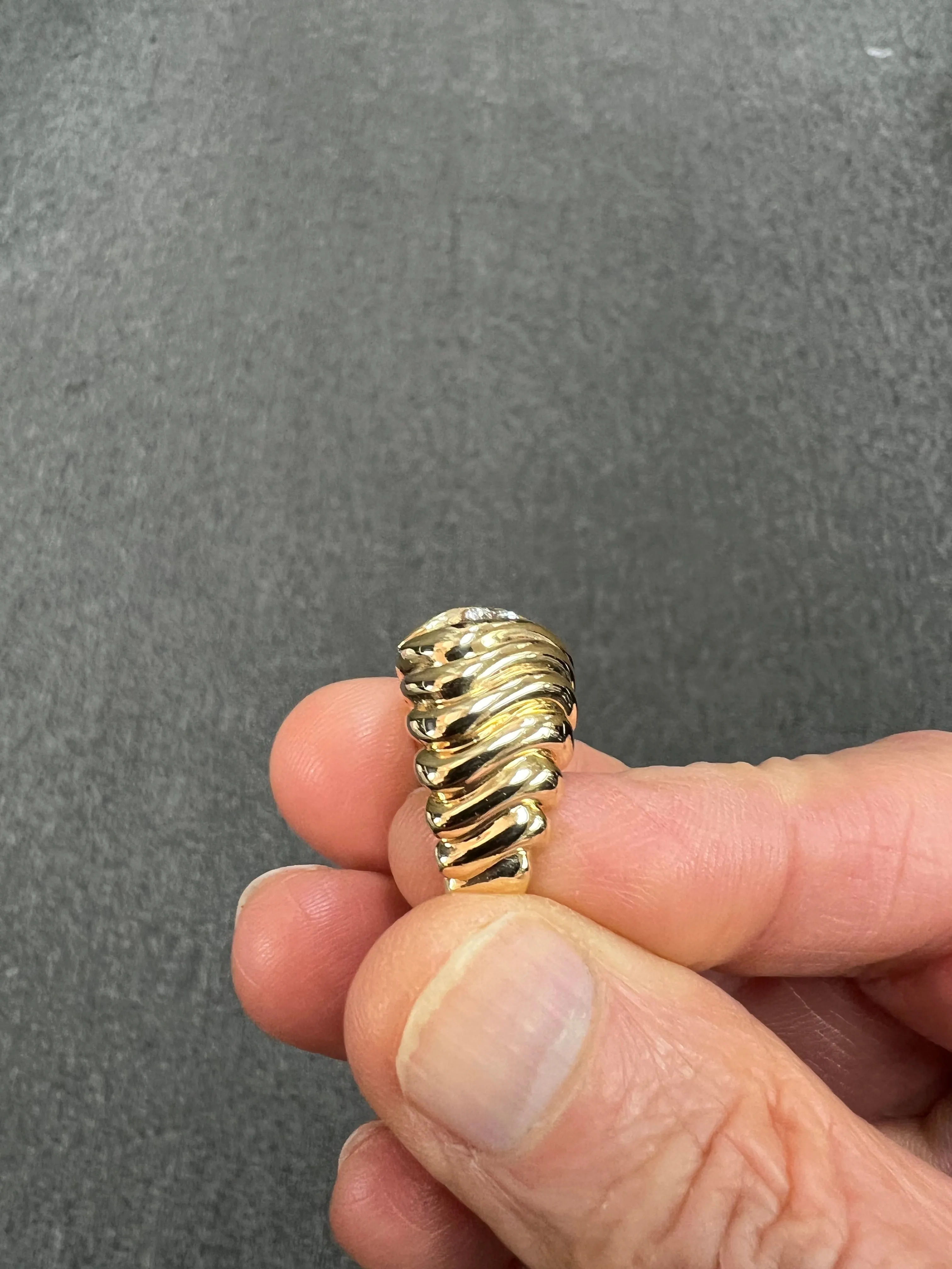 1970s Fluted Semi Dome Diamond Yellow Gold Solitaire Ring