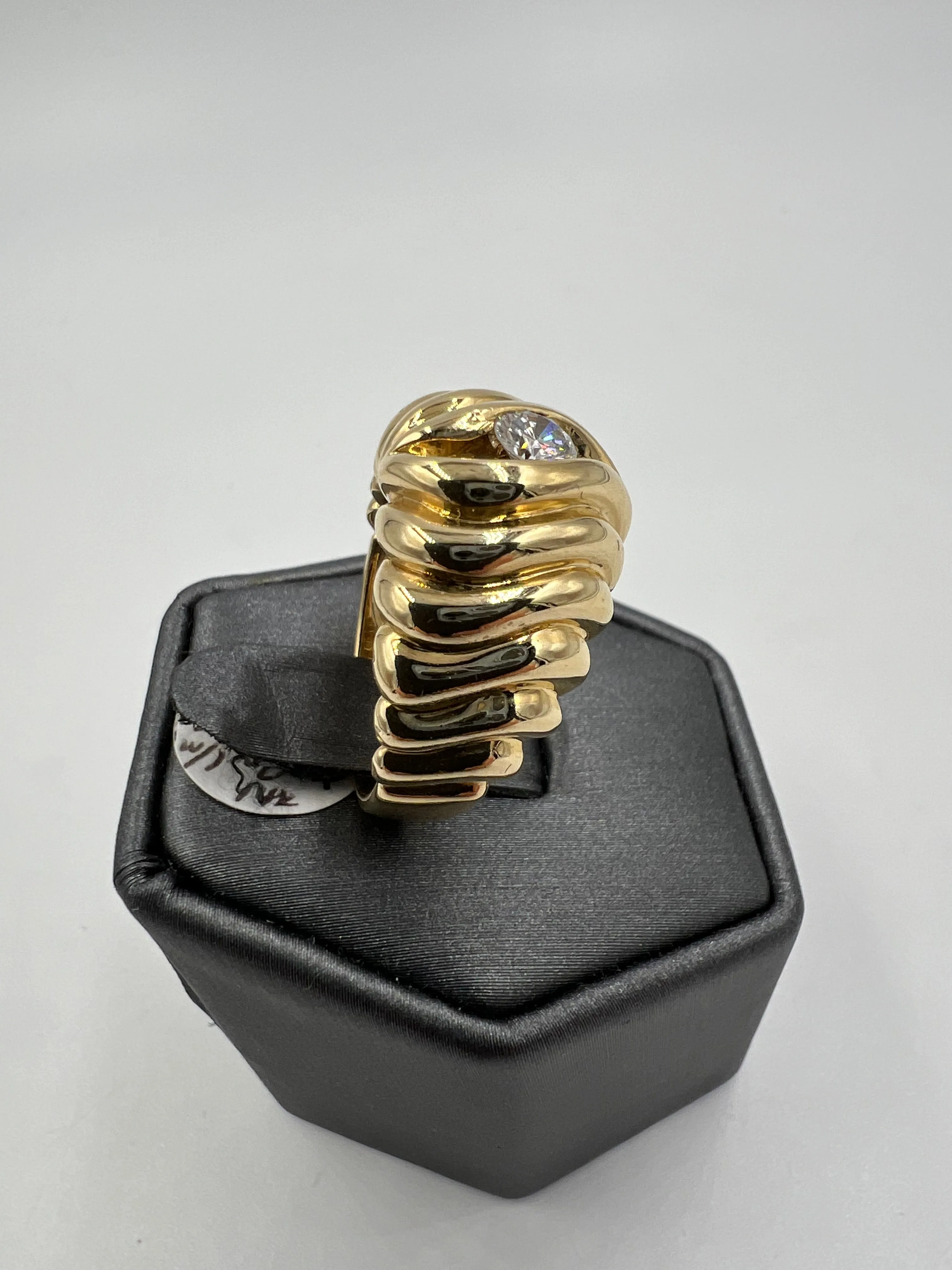 1970s Fluted Semi Dome Diamond Yellow Gold Solitaire Ring