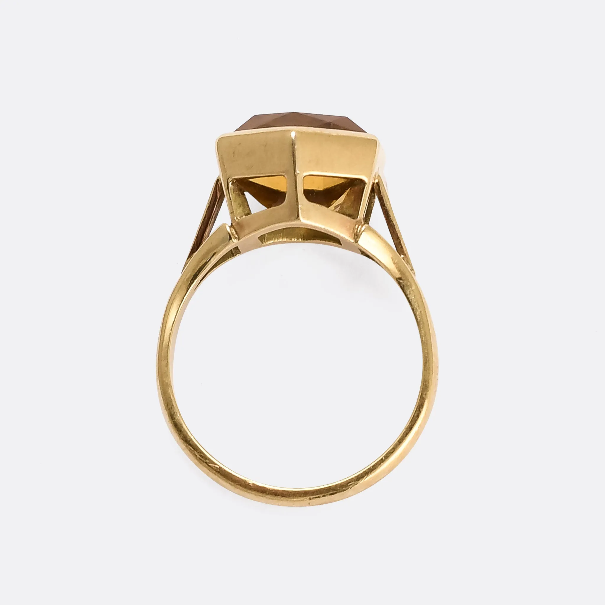 1980s Citrine Hexagon Solitaire Ring