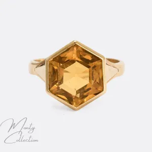 1980s Citrine Hexagon Solitaire Ring