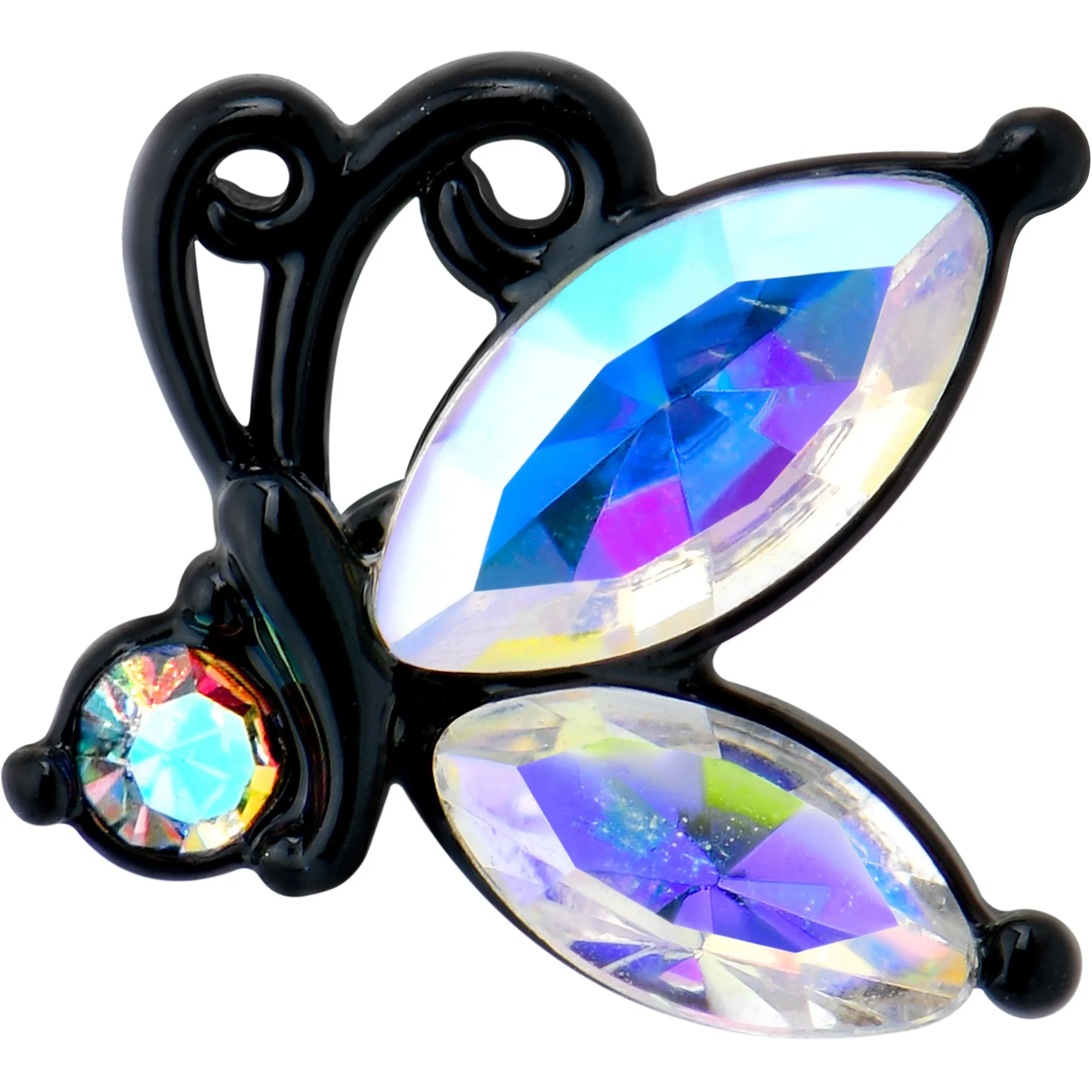 20 Gauge 1/4 Aurora CZ Gem Fleur de Lis Butterfly Black Nose Bone