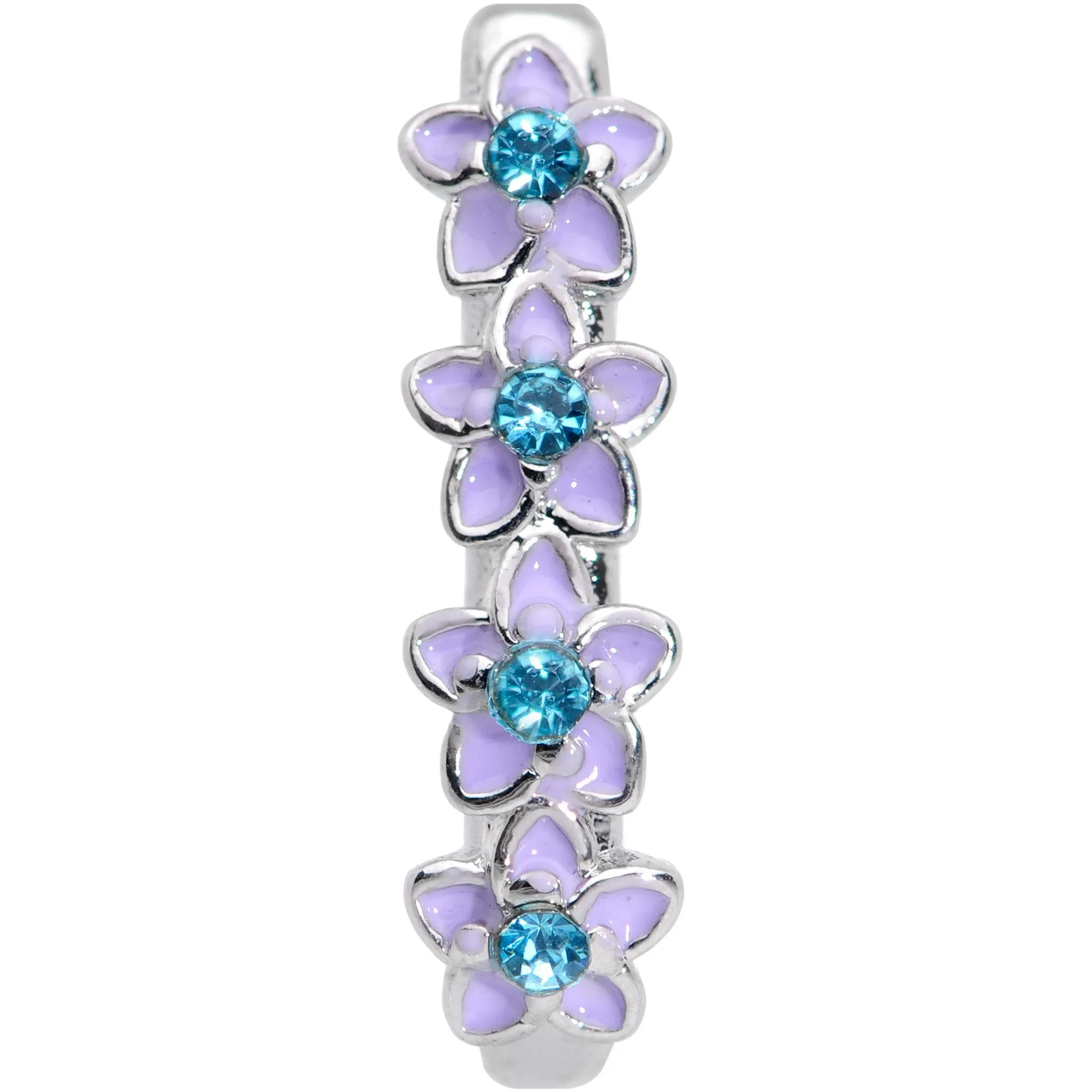 20 Gauge 3/16 Blue Gem Bouquet Flowers Faux Hoop L Shaped Nose Ring