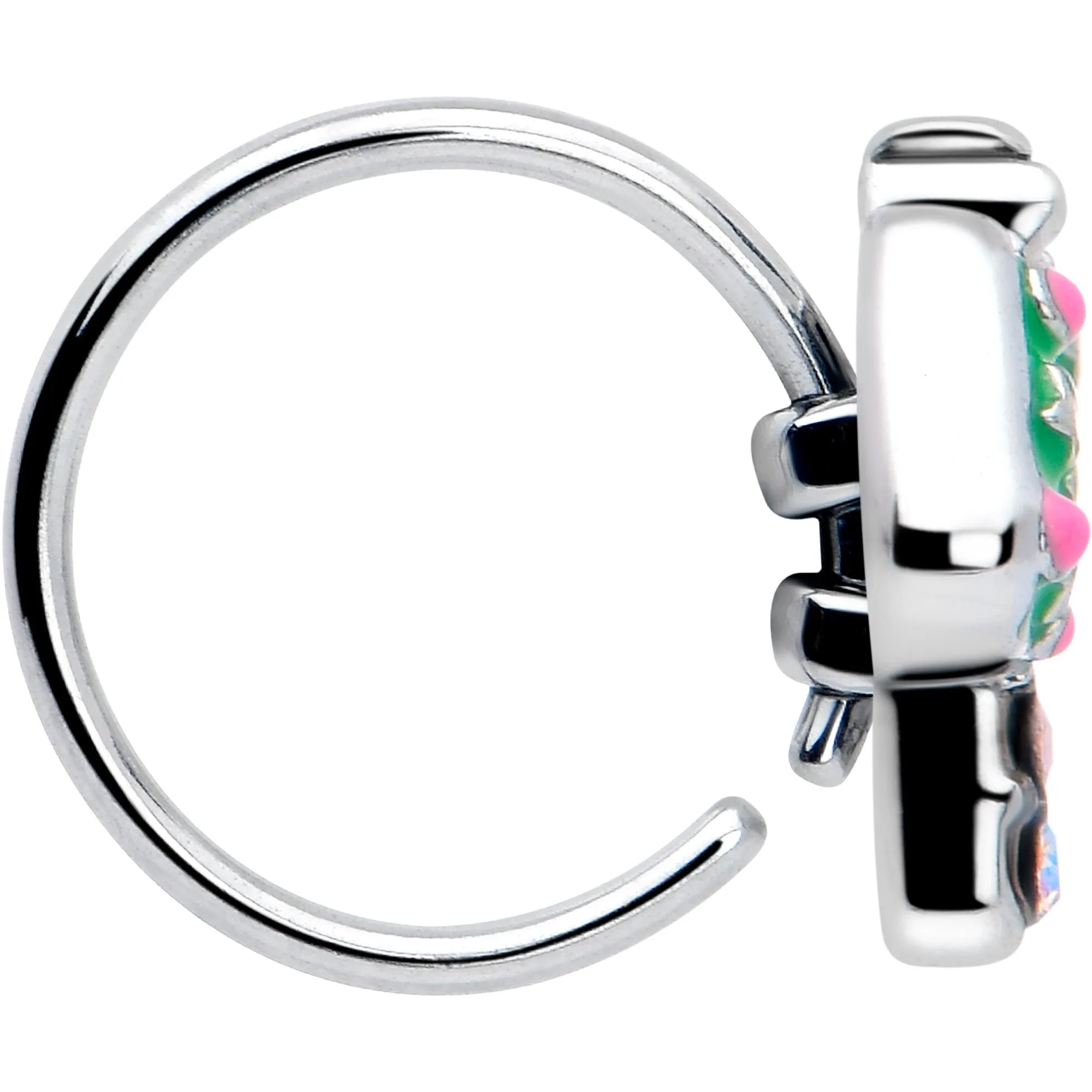 20 Gauge 5/16 Aurora Gem Fanciful Green Mushroom Nose Hoop