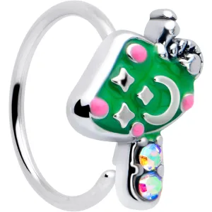 20 Gauge 5/16 Aurora Gem Fanciful Green Mushroom Nose Hoop