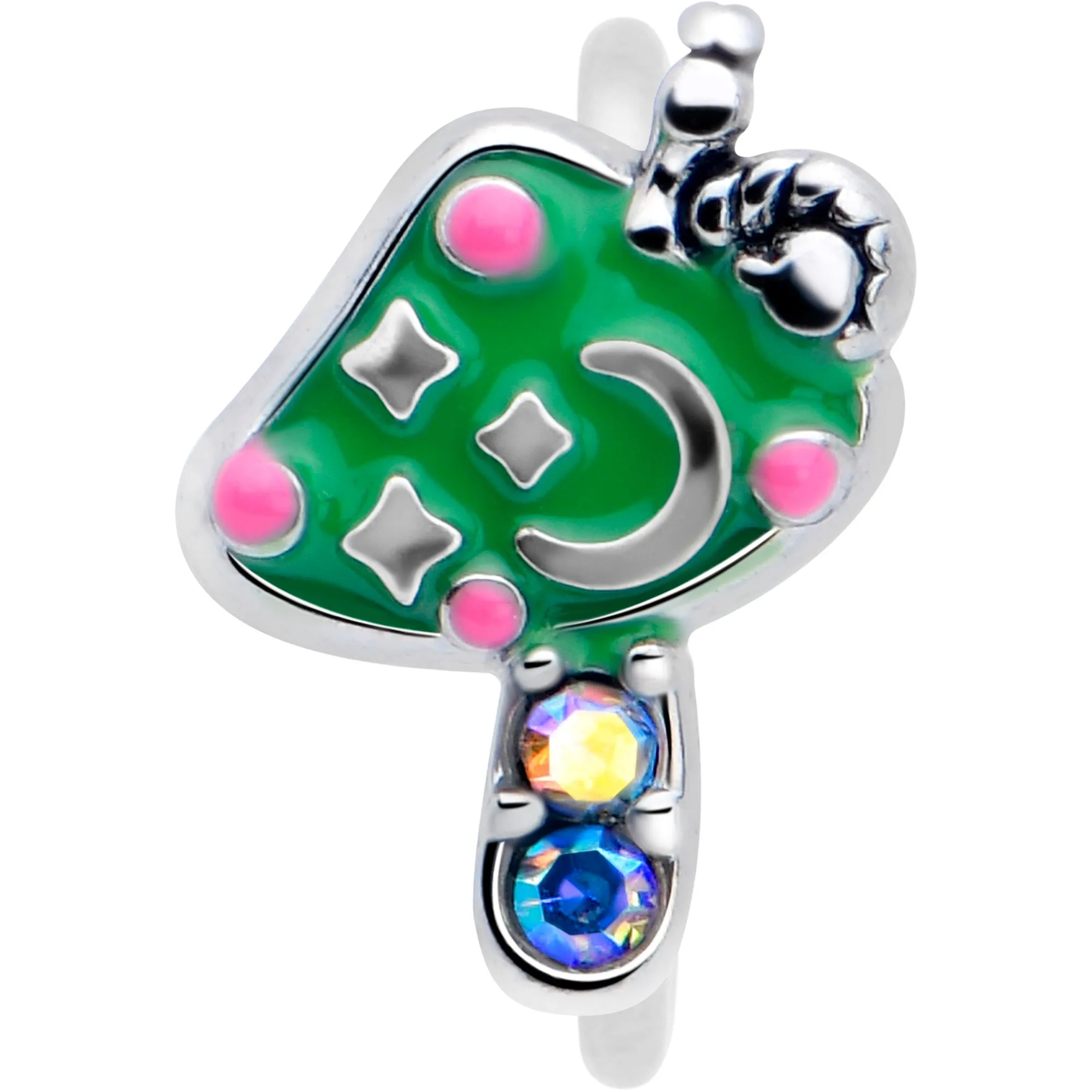 20 Gauge 5/16 Aurora Gem Fanciful Green Mushroom Nose Hoop