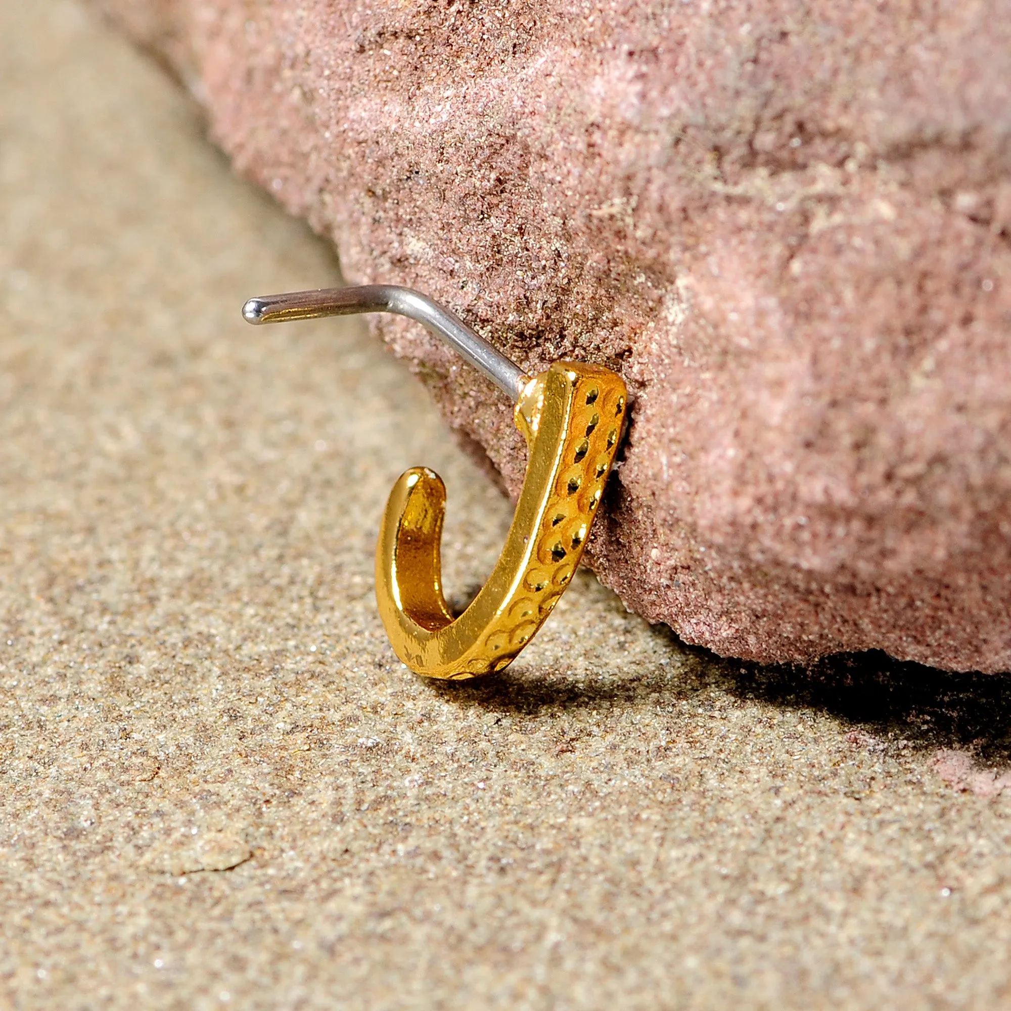 20 Gauge 5/16 Gold Tone Dainty Dots Faux Hoop L Shaped Nose Ring