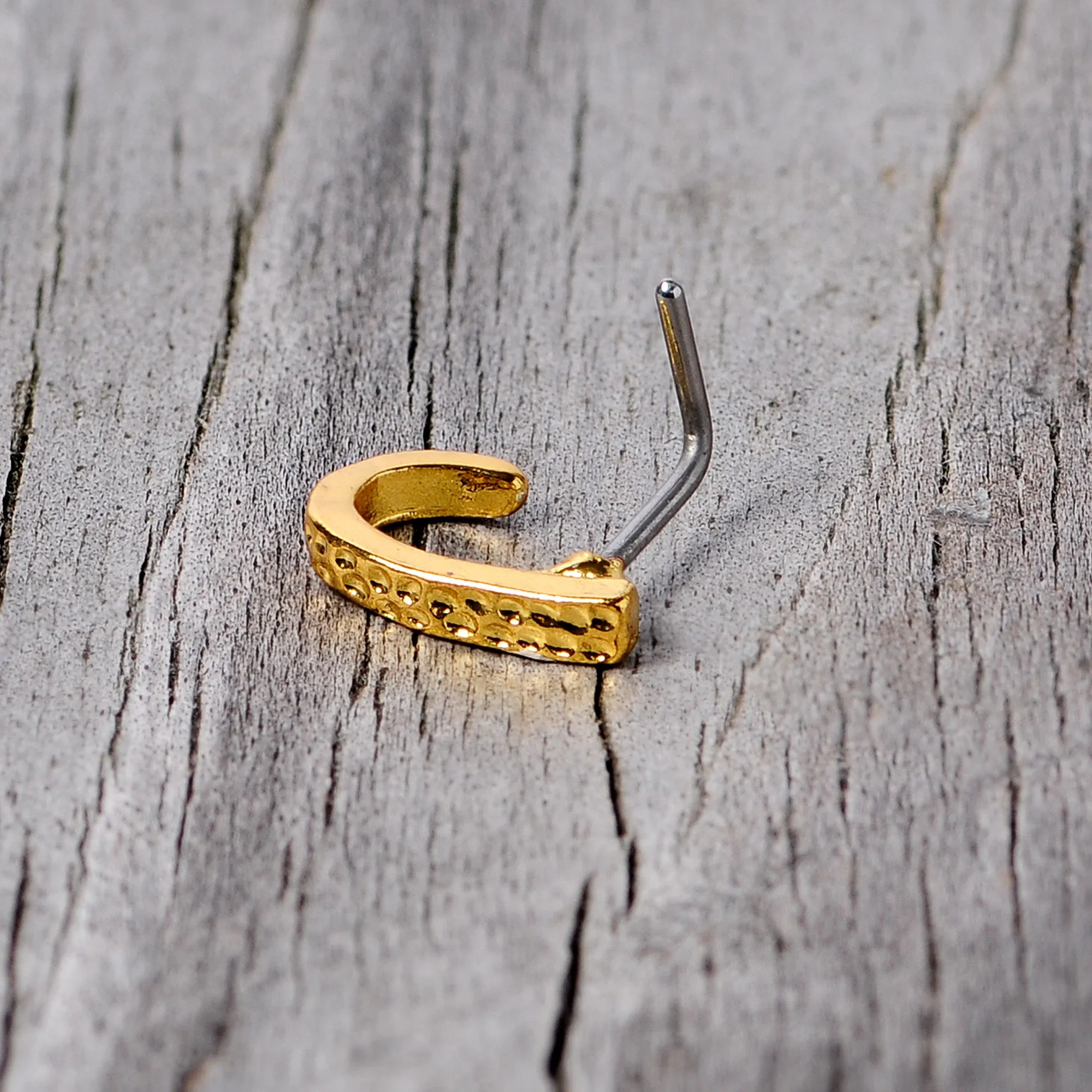 20 Gauge 5/16 Gold Tone Dainty Dots Faux Hoop L Shaped Nose Ring
