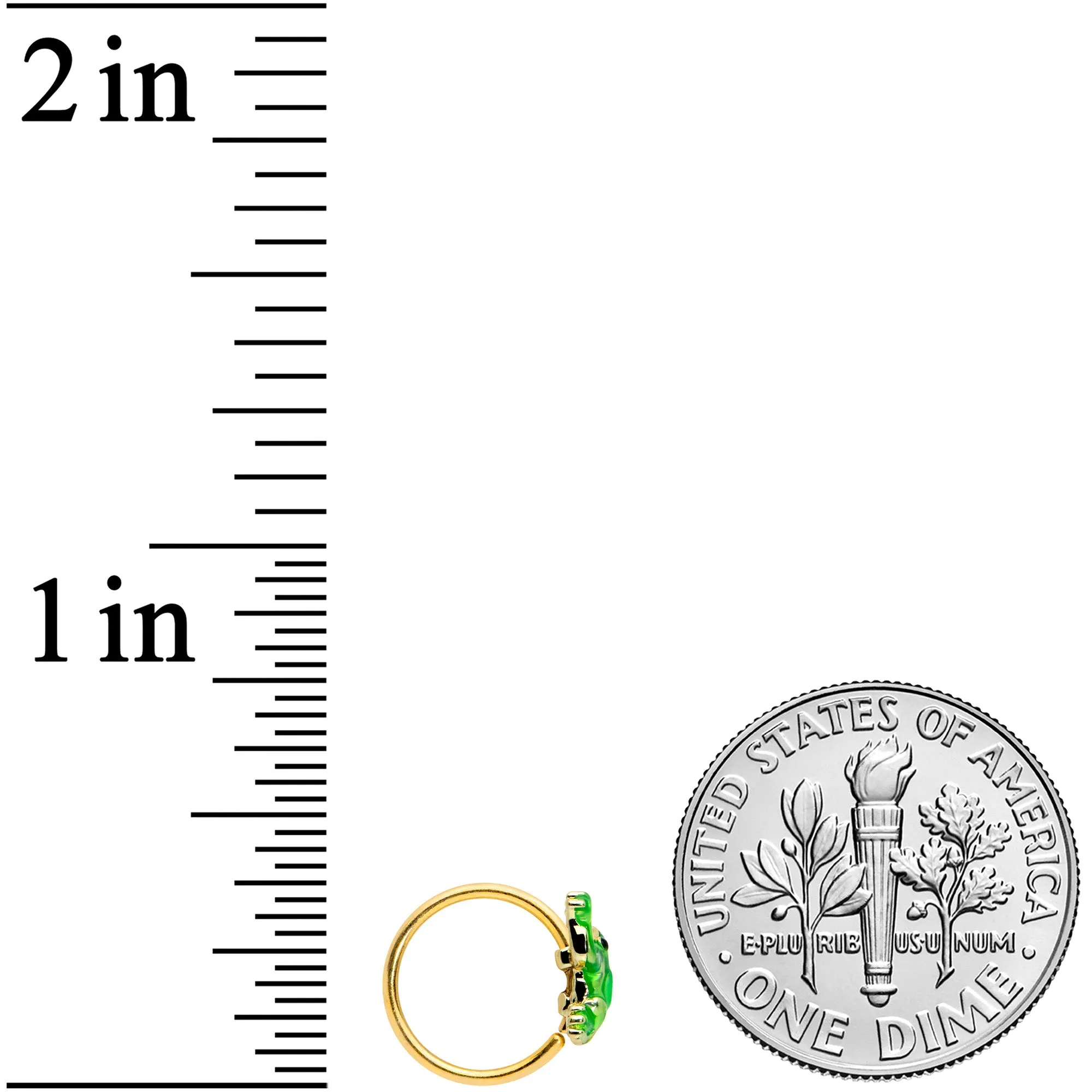 20 Gauge 5/16 Gold Tone Green Tree Frog Nose Hoop