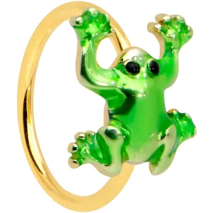20 Gauge 5/16 Gold Tone Green Tree Frog Nose Hoop