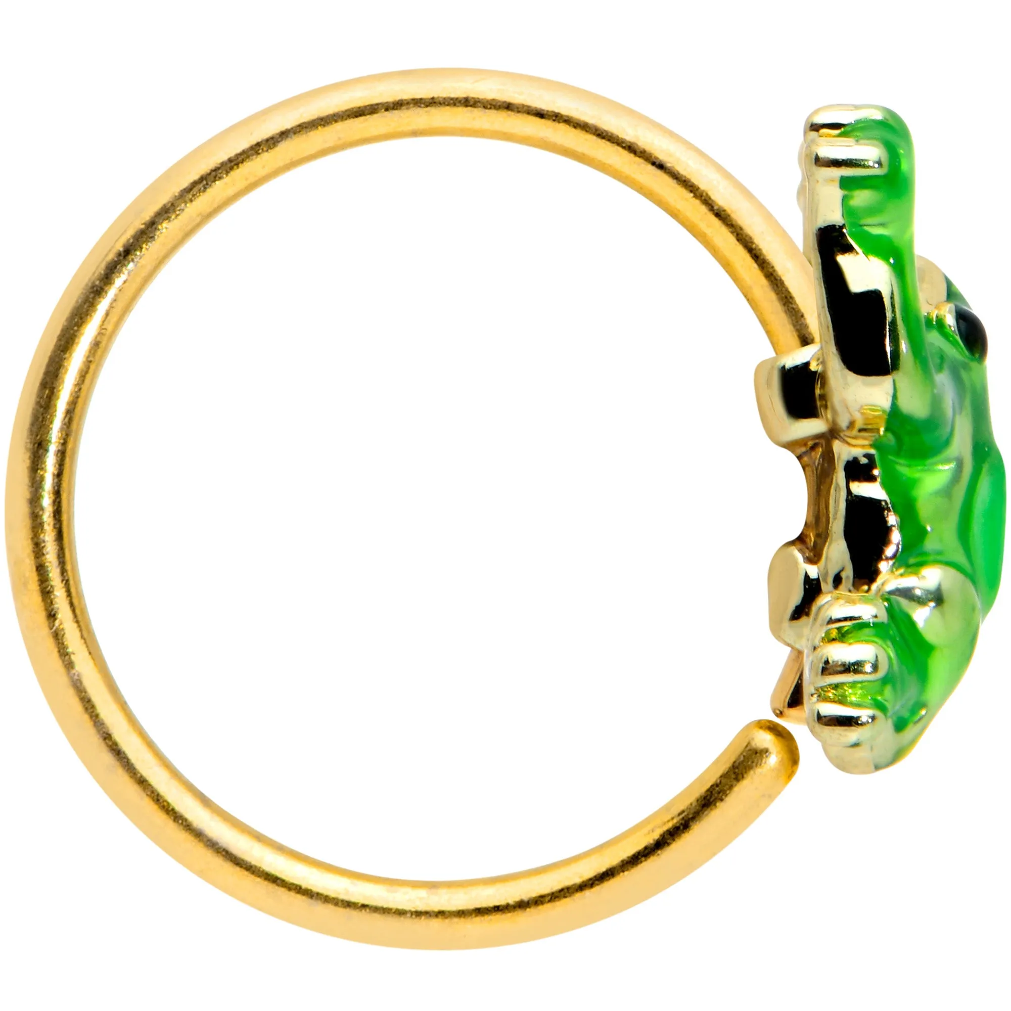 20 Gauge 5/16 Gold Tone Green Tree Frog Nose Hoop