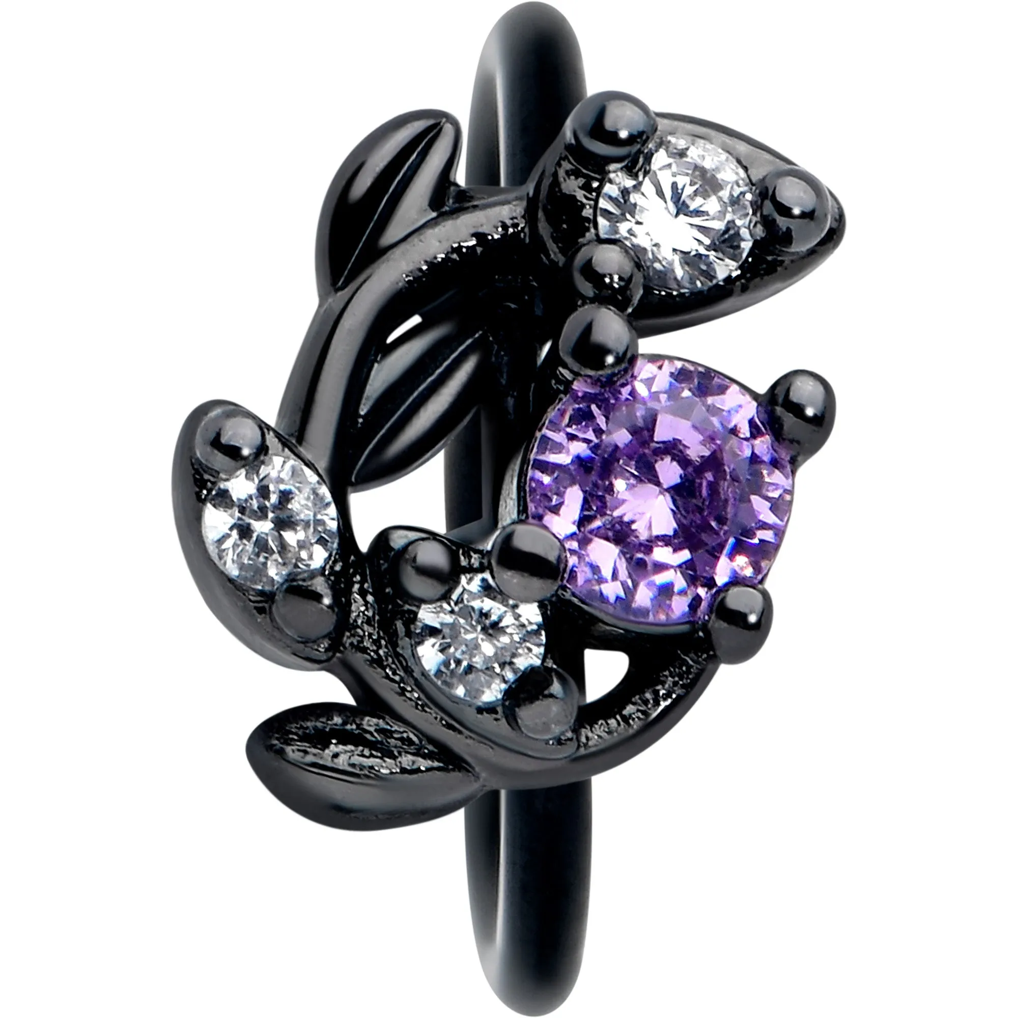 20 Gauge 5/16 Purple Gem Black Twining Vine Nose Hoop