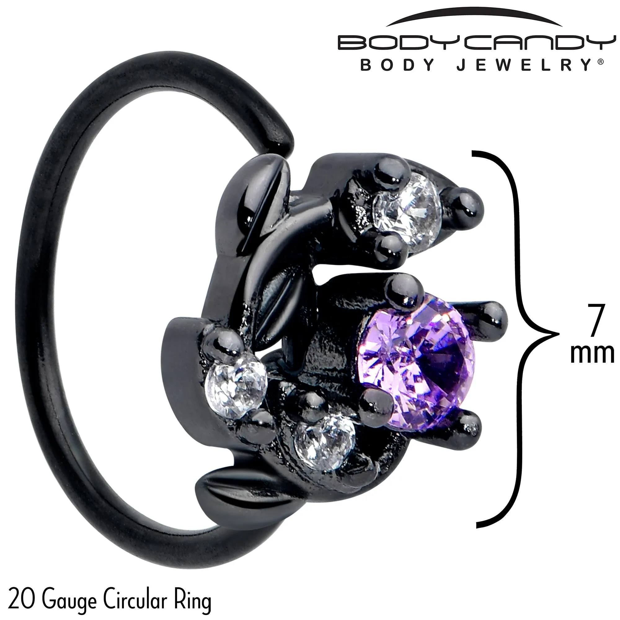 20 Gauge 5/16 Purple Gem Black Twining Vine Nose Hoop
