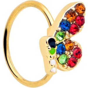 20 Gauge 5/16 Red Blue Gem Gold Tone Butterfly Nose Hoop