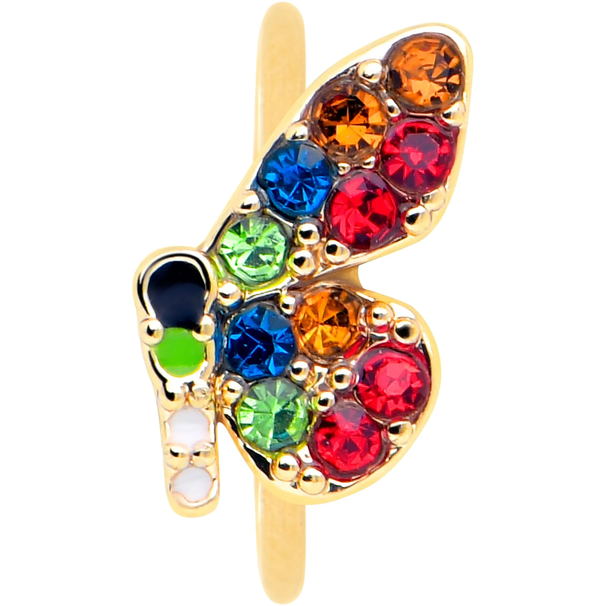 20 Gauge 5/16 Red Blue Gem Gold Tone Butterfly Nose Hoop