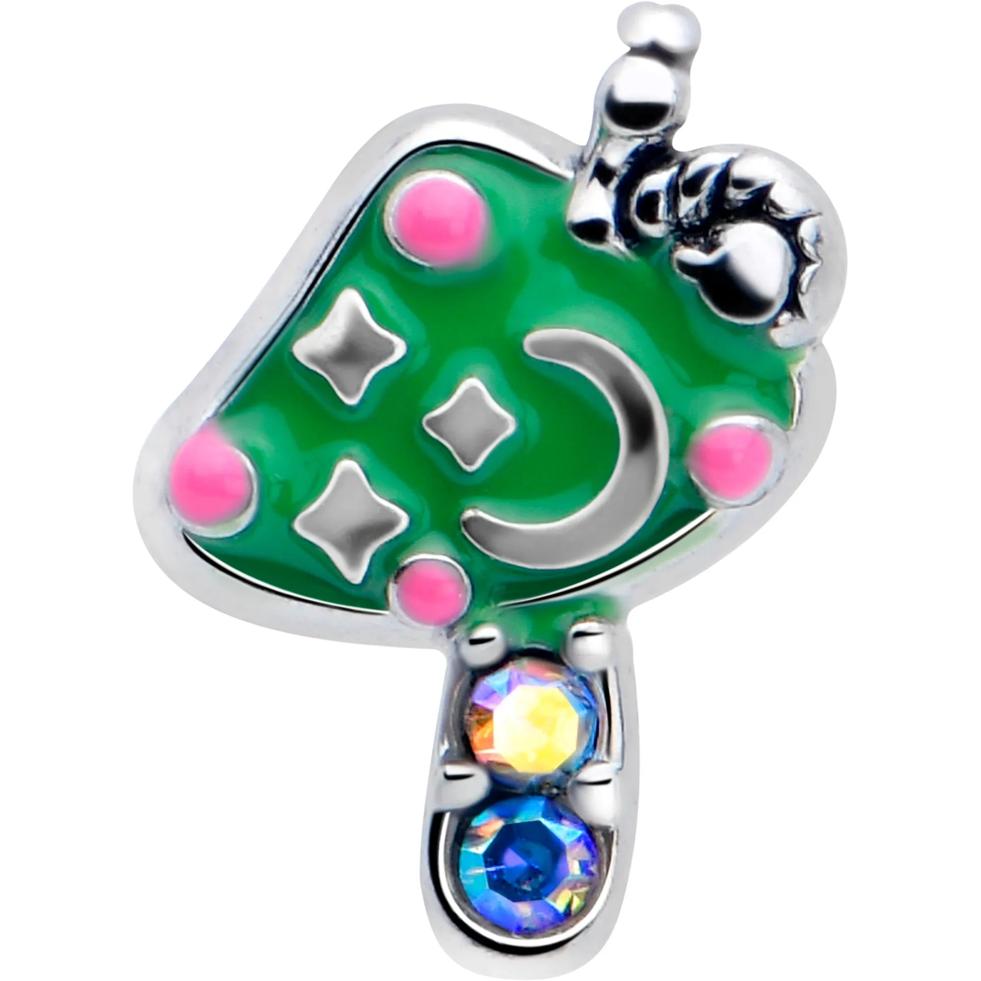 20 Gauge 7mm Aurora Gem Fanciful Green Mushroom L Shape Nose Ring