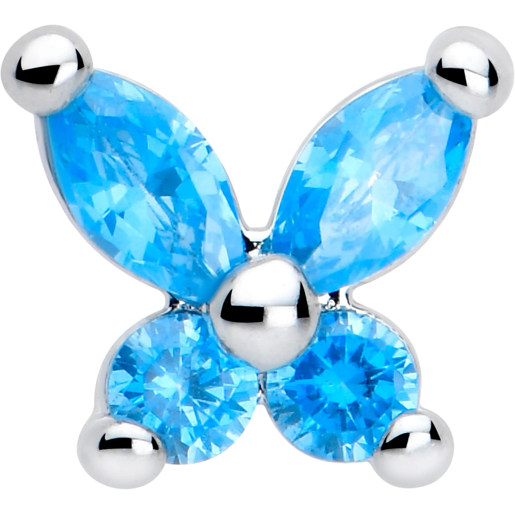 20 Gauge 7mm Blue CZ Gem Open Wing Butterfly L Shape Nose Ring