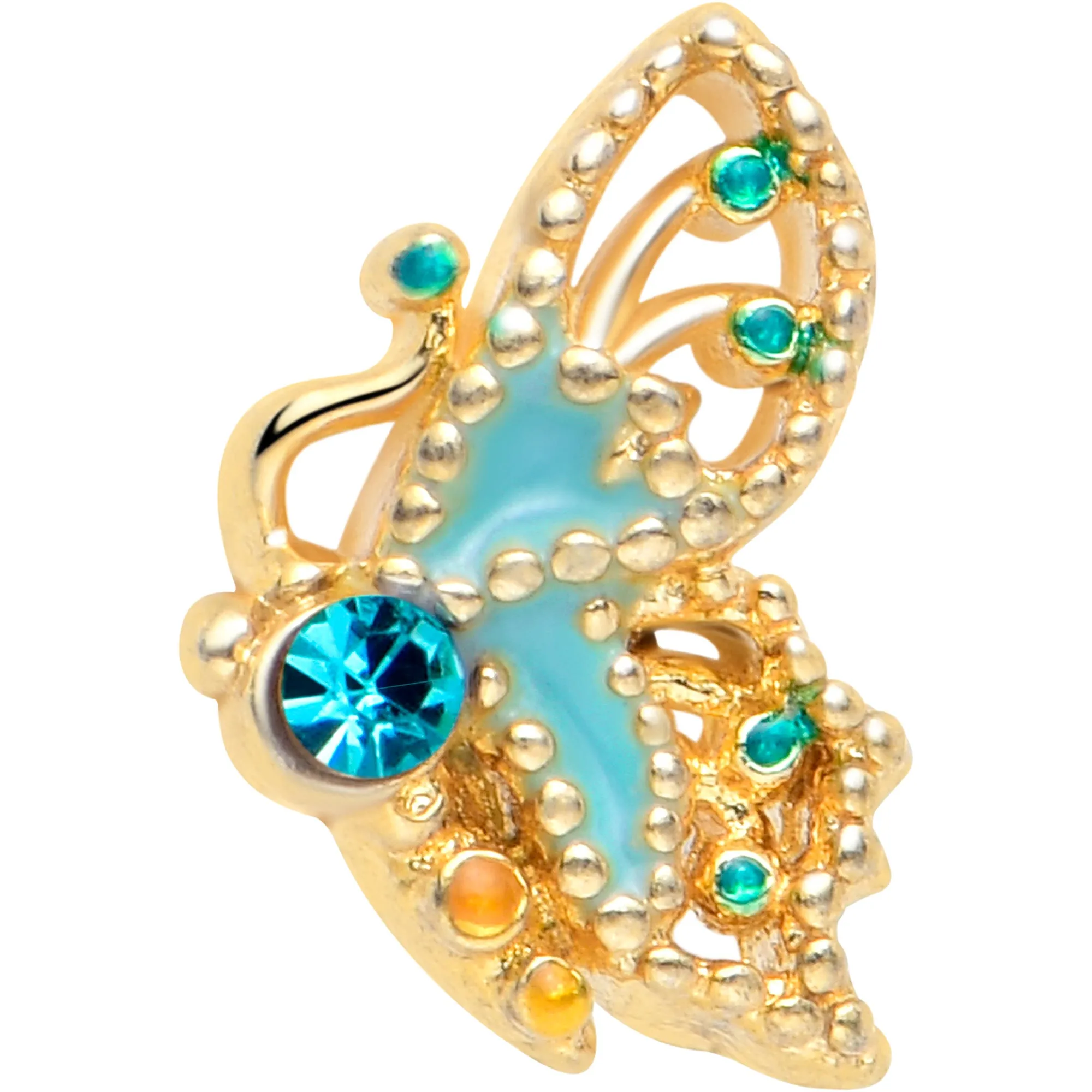 20 Gauge 7mm Blue Gem Ribbon Butterfly L Shape Nose Ring