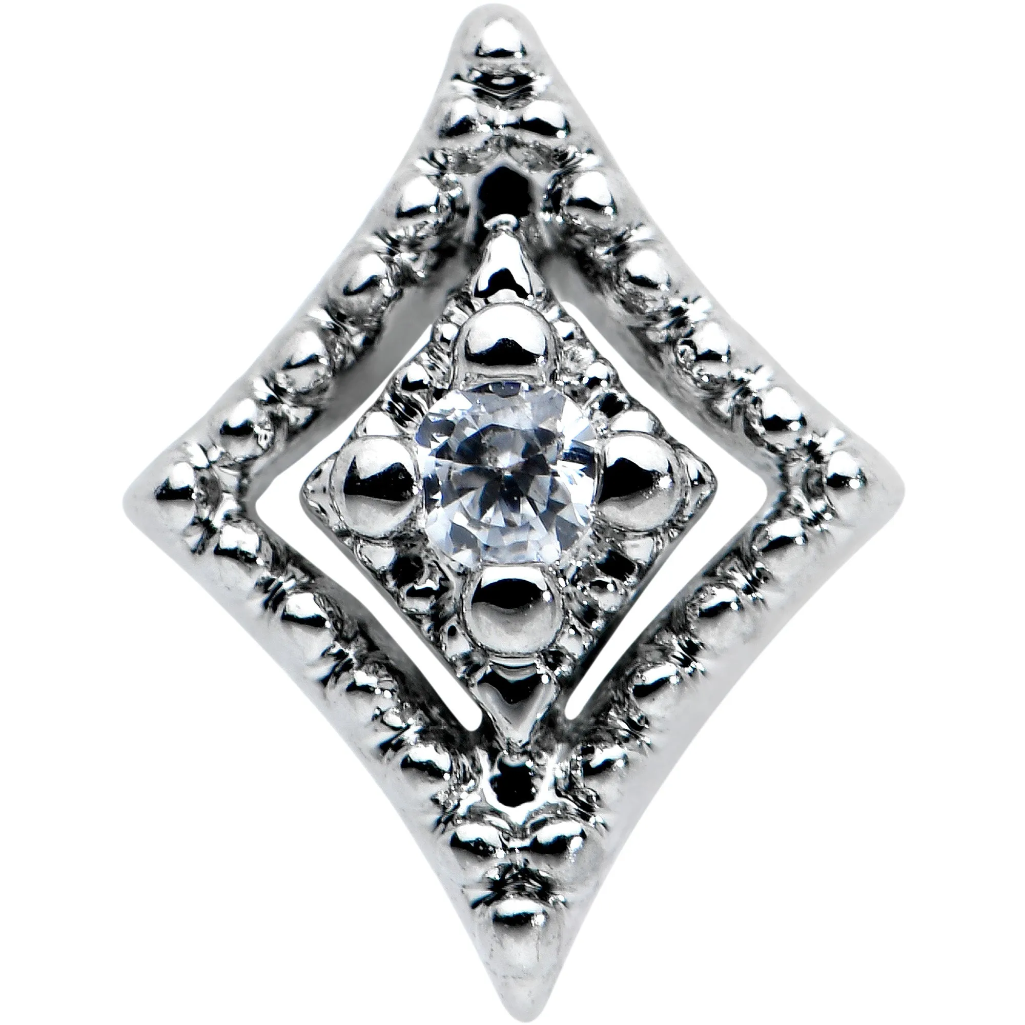 20 Gauge 7mm Clear CZ Gem Deco Texture Rhombus L Shape Nose Ring