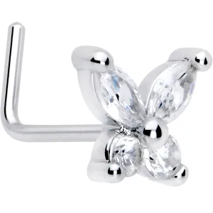 20 Gauge 7mm Clear CZ Gem Open Wing Butterfly L Shape Nose Ring