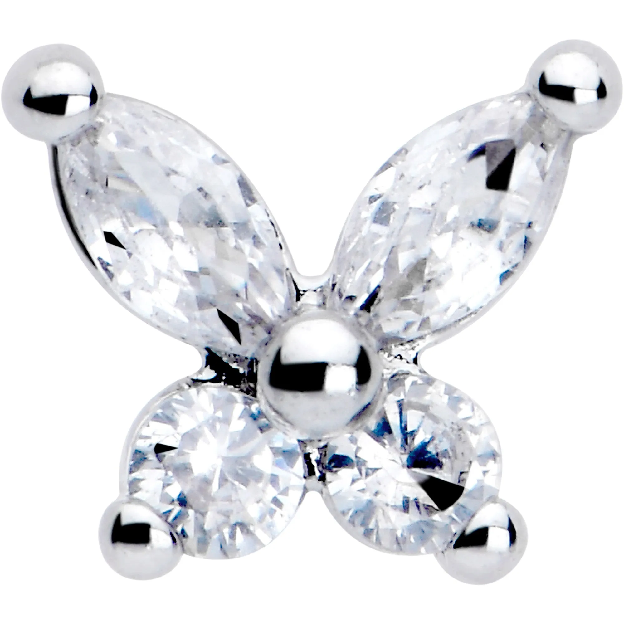 20 Gauge 7mm Clear CZ Gem Open Wing Butterfly L Shape Nose Ring