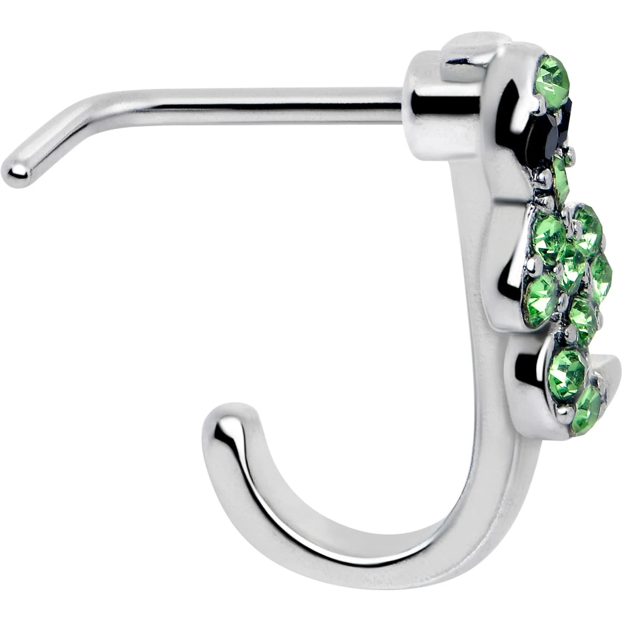 20 Gauge 7mm Green Gem Snake Sweetie Faux Hoop L Shape Nose Ring