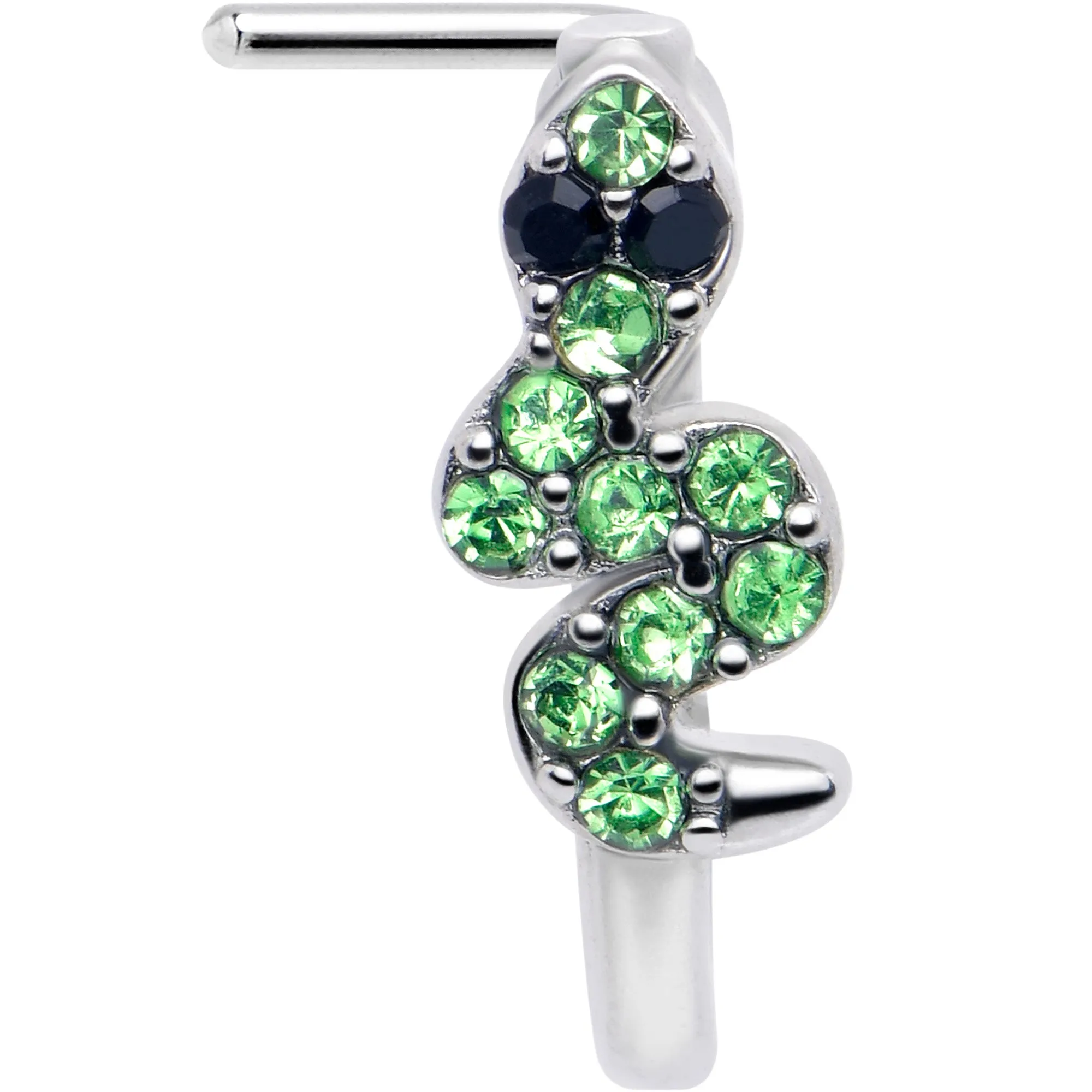 20 Gauge 7mm Green Gem Snake Sweetie Faux Hoop L Shape Nose Ring