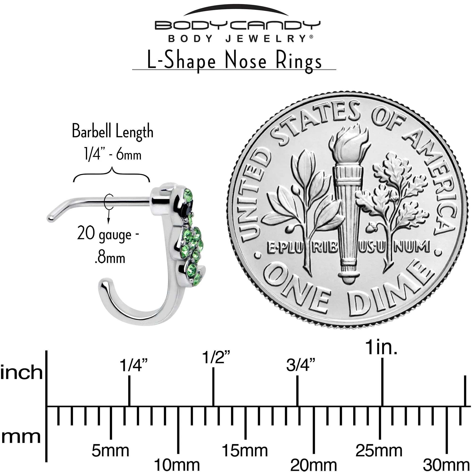 20 Gauge 7mm Green Gem Snake Sweetie Faux Hoop L Shape Nose Ring