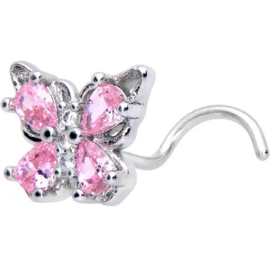 20 Gauge 7mm Pink Gem Baroque Beauty Butterfly Left Side Nose Screw