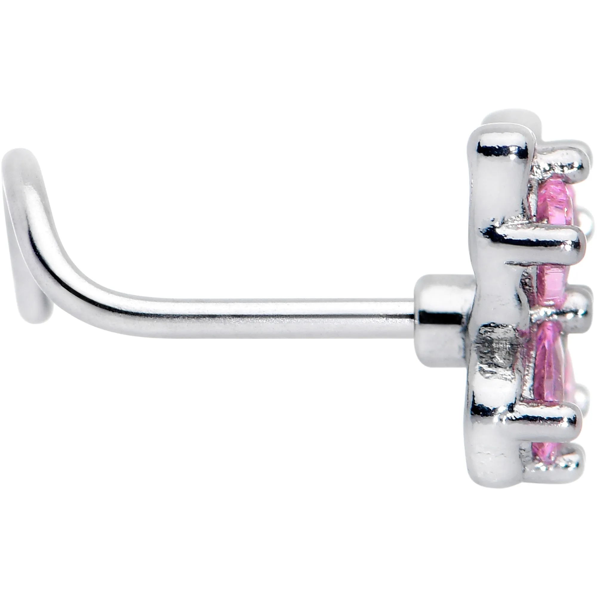 20 Gauge 7mm Pink Gem Baroque Beauty Butterfly Left Side Nose Screw
