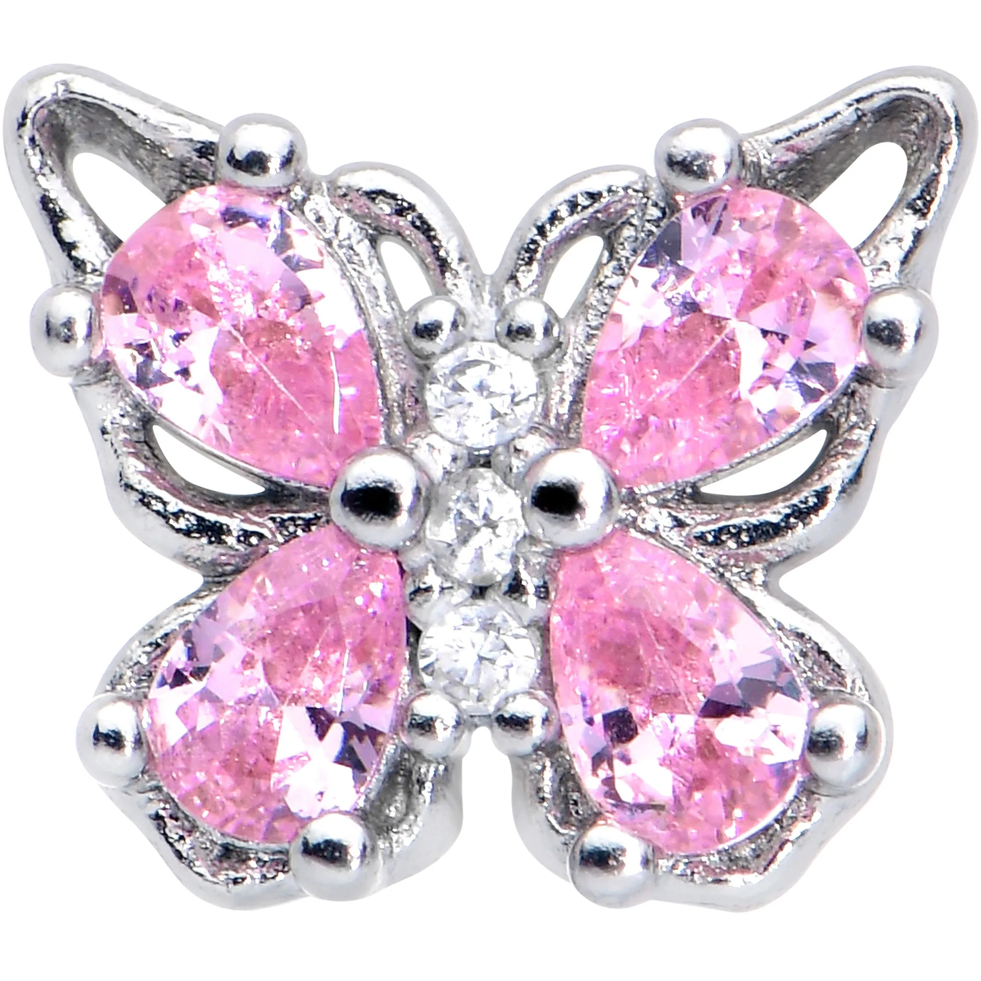 20 Gauge 7mm Pink Gem Baroque Beauty Butterfly Left Side Nose Screw