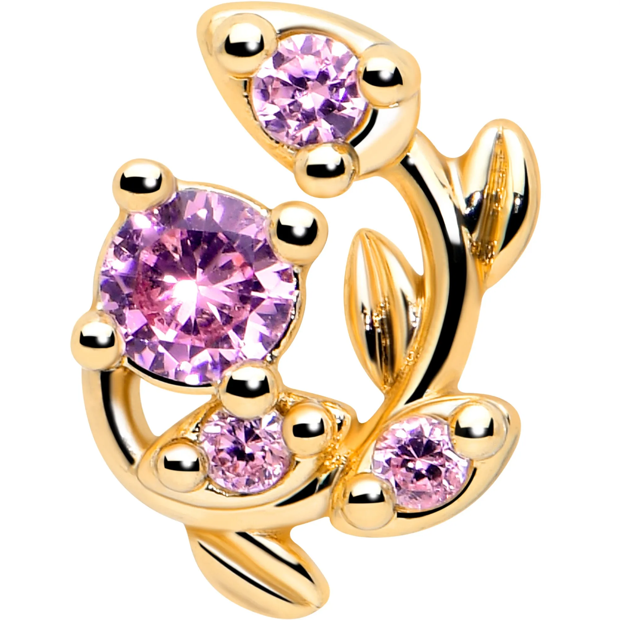 20 Gauge 7mm Pink Gem Gold Tone Twining Vine L Shape Nose Ring