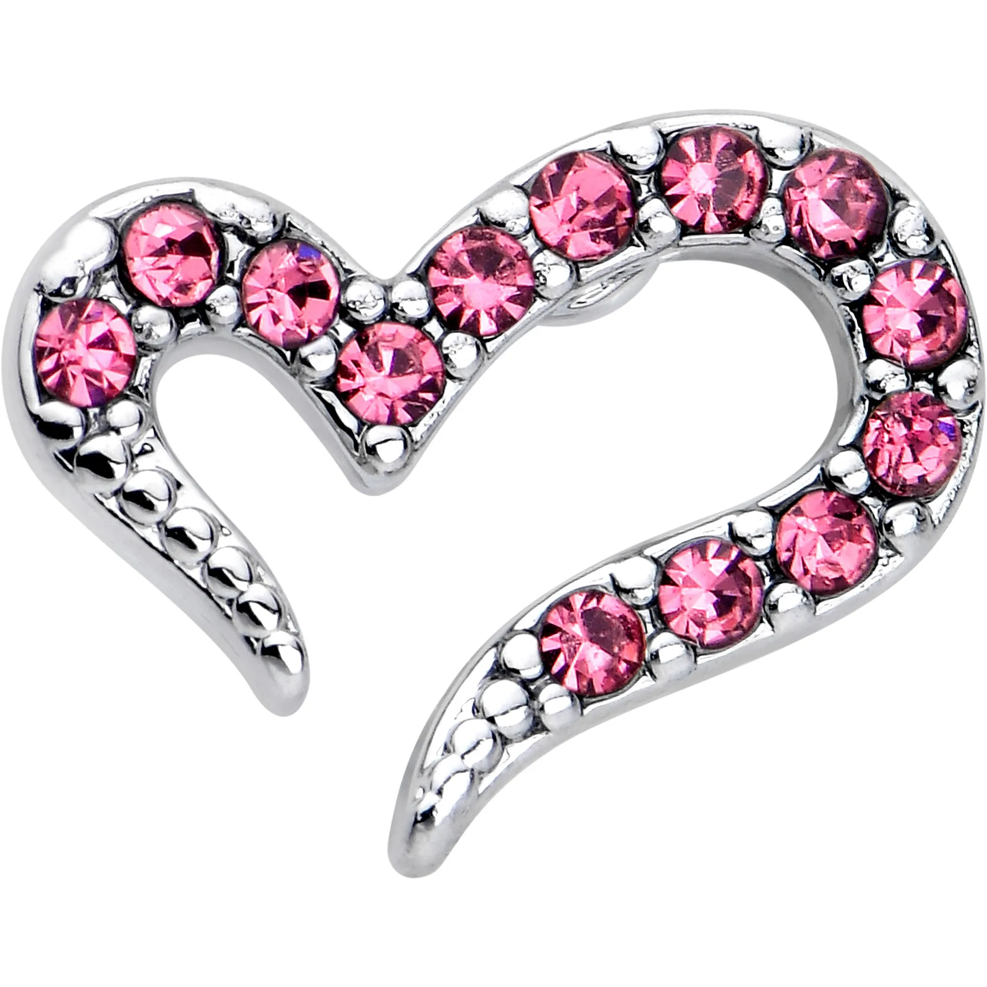 20 Gauge 7mm Pink Gem Stylized Heart L Shape Nose Ring