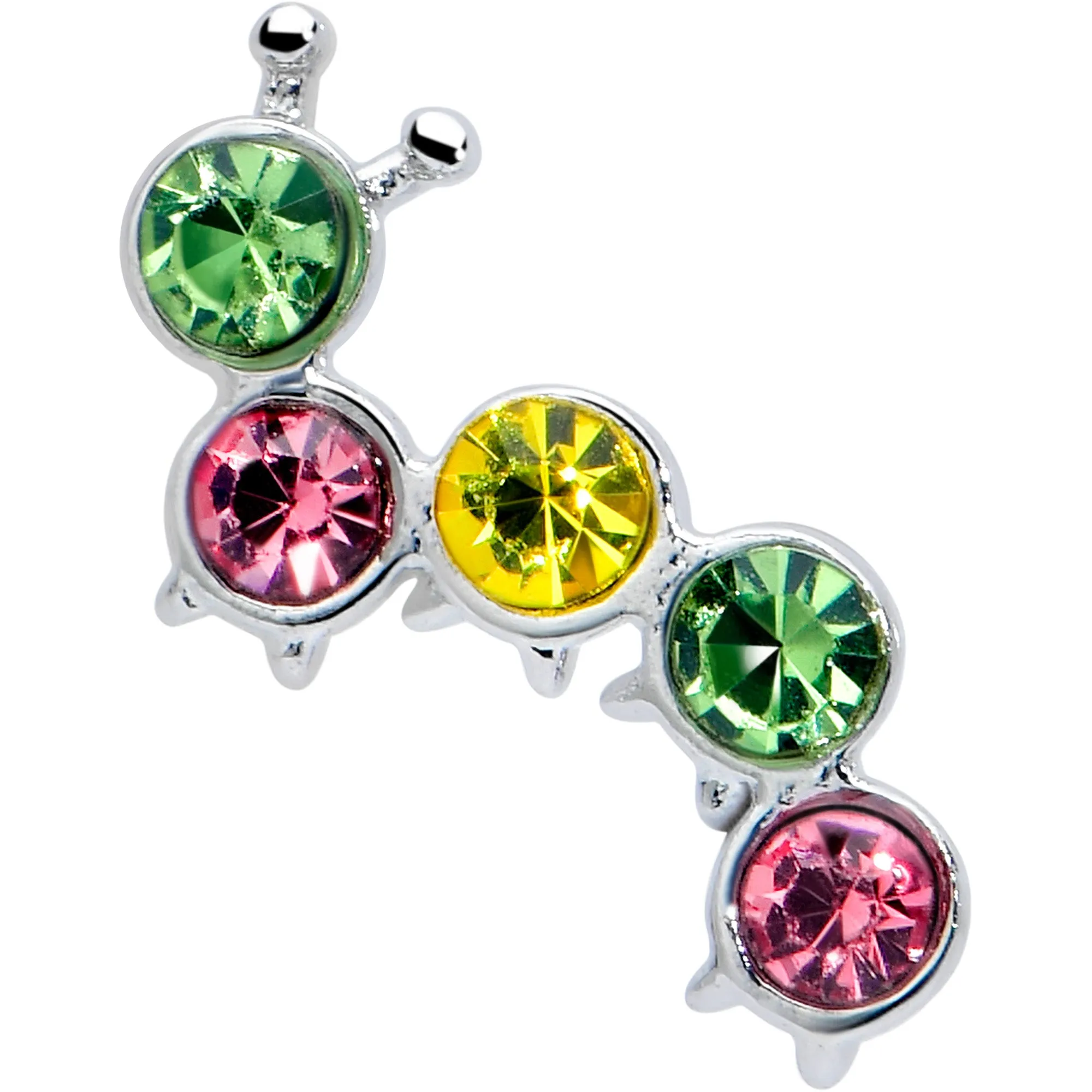 20 Gauge 7mm Pink Green CZ Gem Caterpillar L Shape Nose Ring