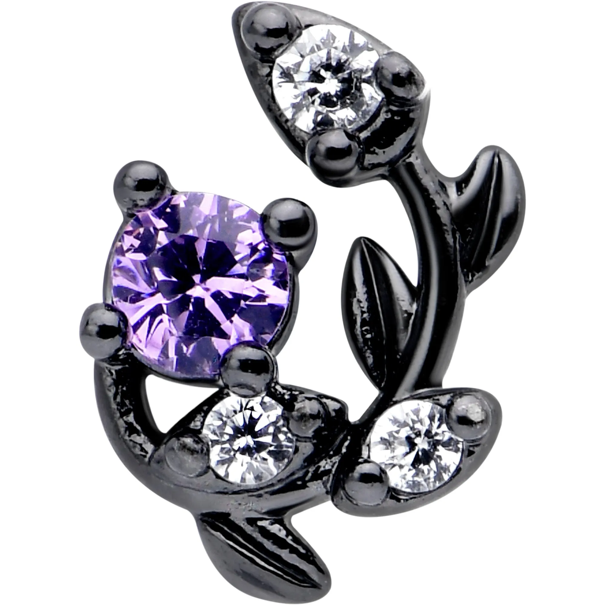 20 Gauge 7mm Purple Clear Gem Black Twining Vine L Shape Nose Ring