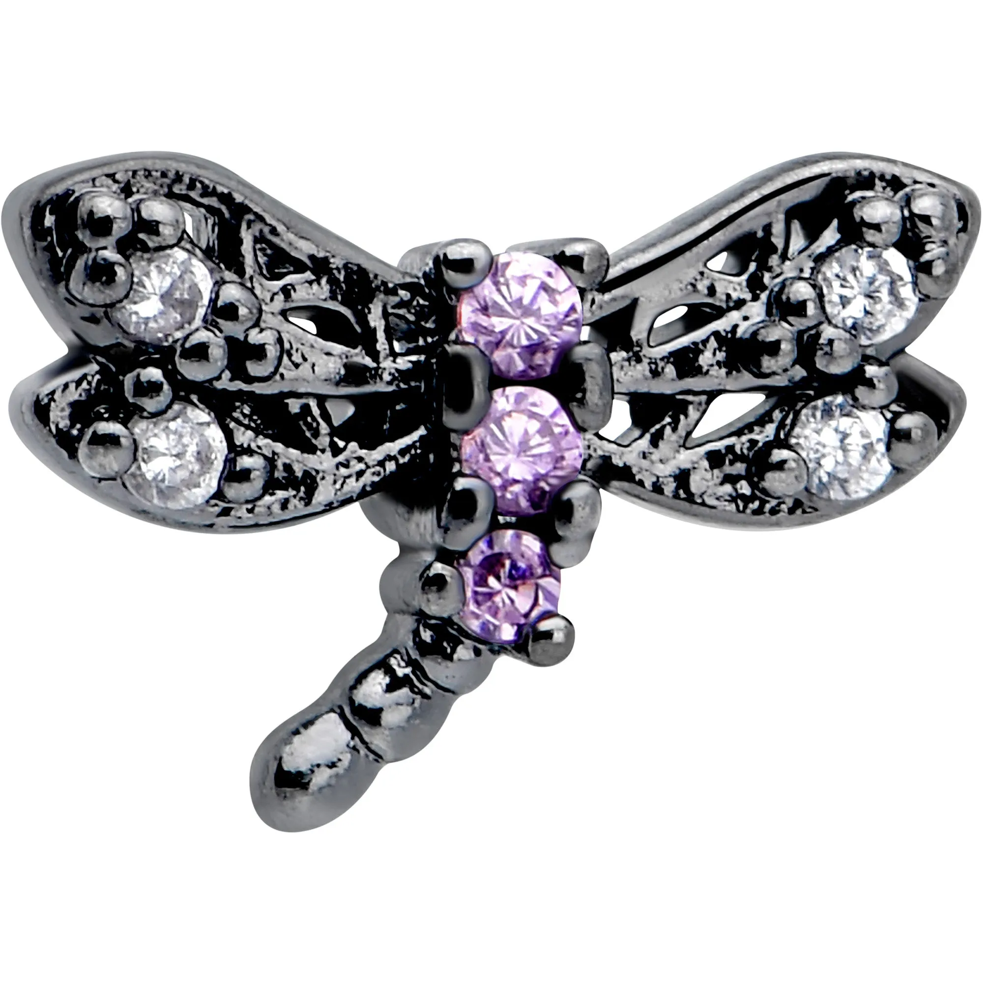 20 Gauge 7mm Purple CZ Gem Black Night Dragonfly L Shape Nose Ring