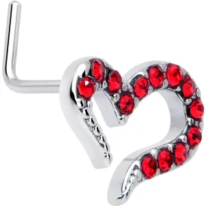 20 Gauge 7mm Red Gem Stylized Heart L Shape Nose Ring