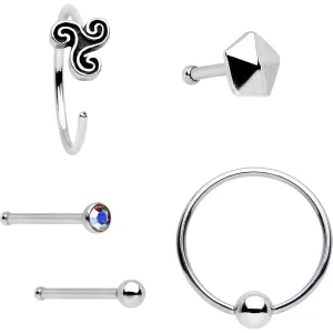 20 Gauge Aurora Gem Ultra Modern Nose Bone Captive Ring Pack Set of 5