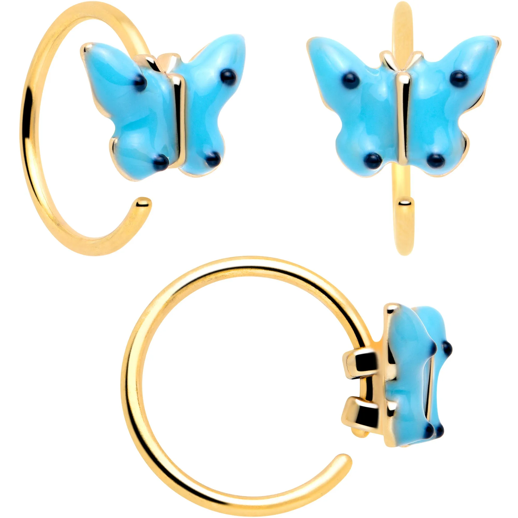 20 Gauge Gold Tone Cherry Flower L Shape Nose Hoop Nose Bone Set of 3