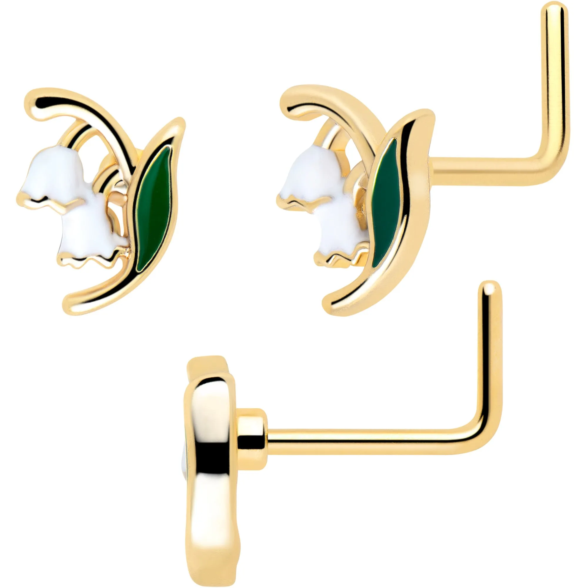 20 Gauge Gold Tone Cherry Flower L Shape Nose Hoop Nose Bone Set of 3