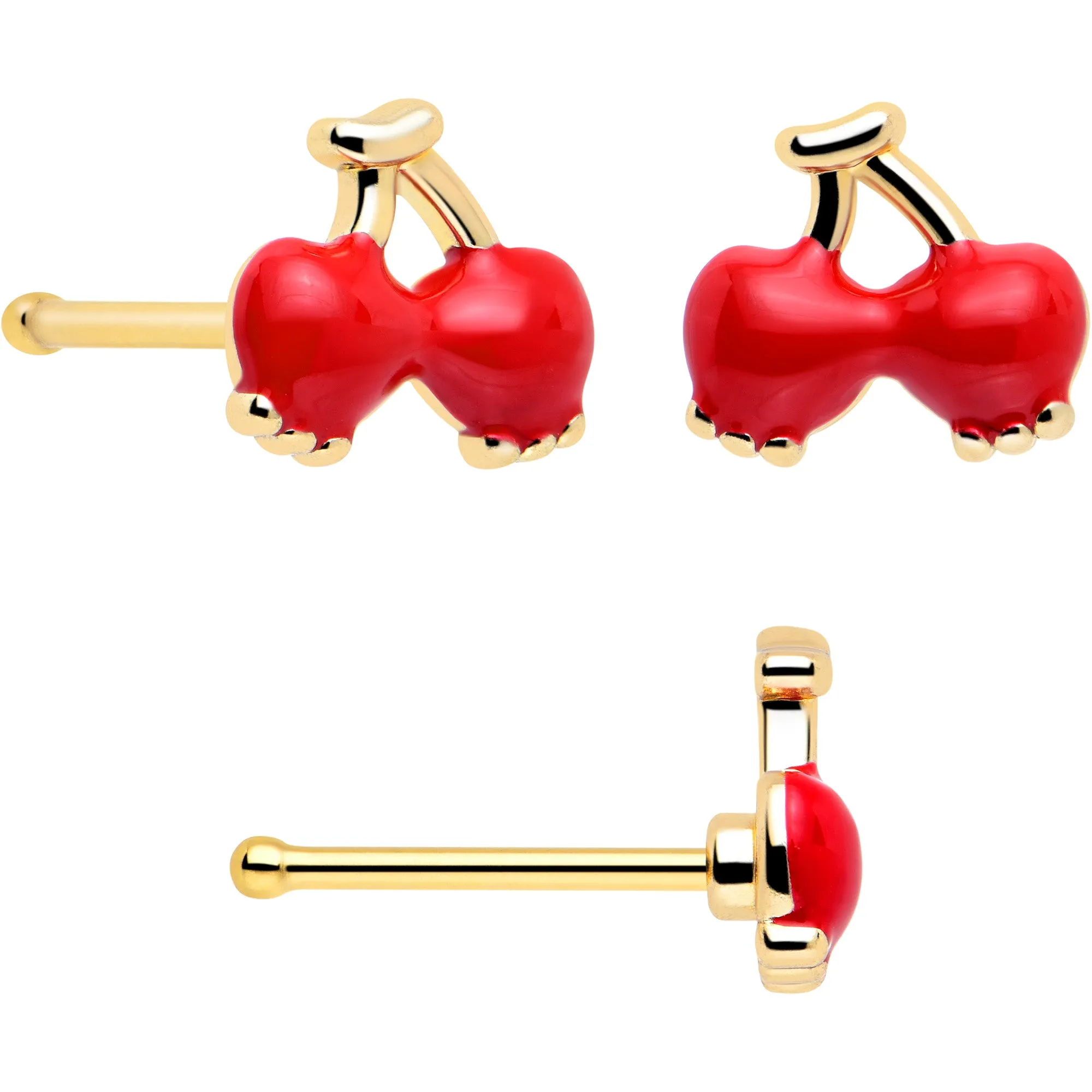 20 Gauge Gold Tone Cherry Flower L Shape Nose Hoop Nose Bone Set of 3