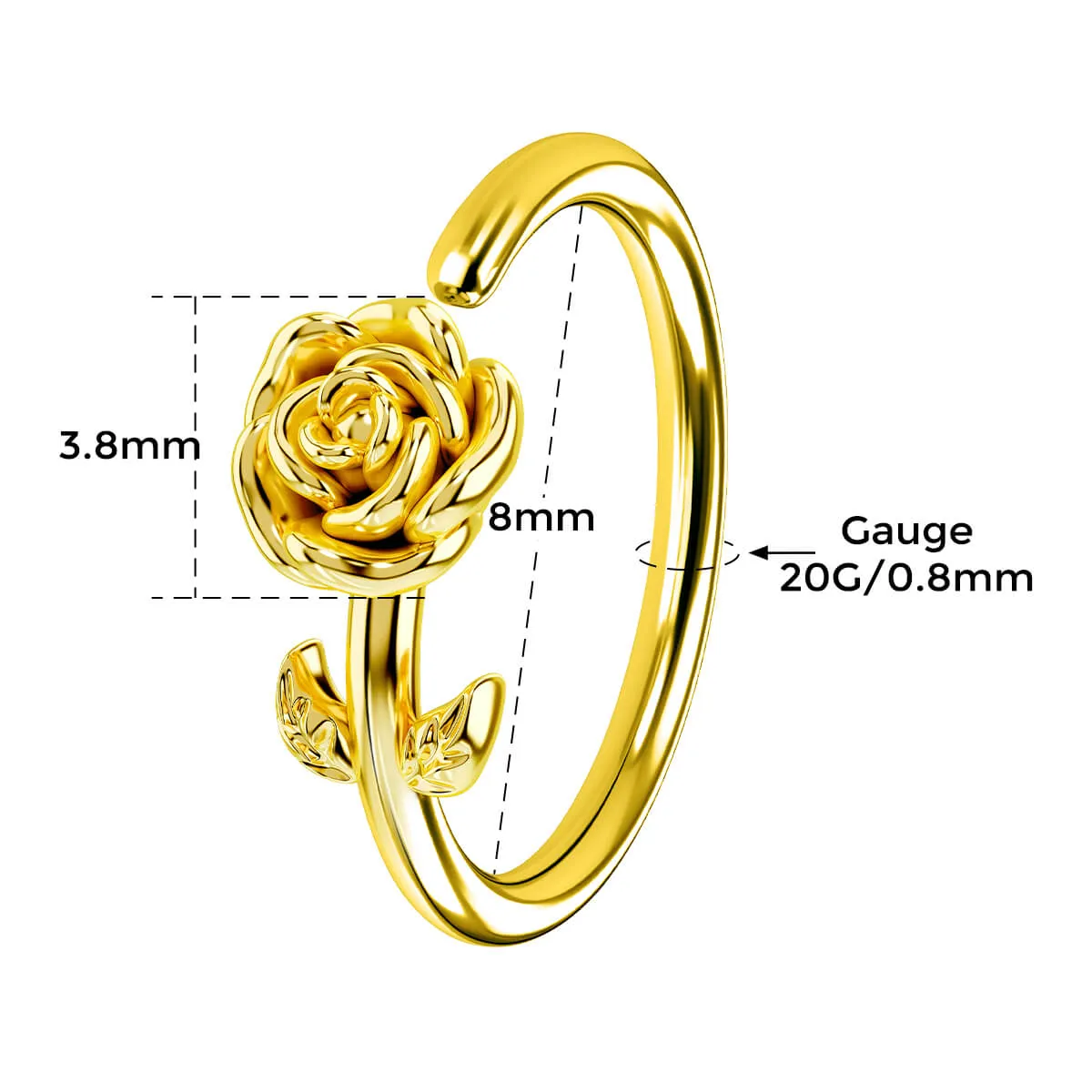 20G Seamless Ring Engraved Rose Nose Hoop
