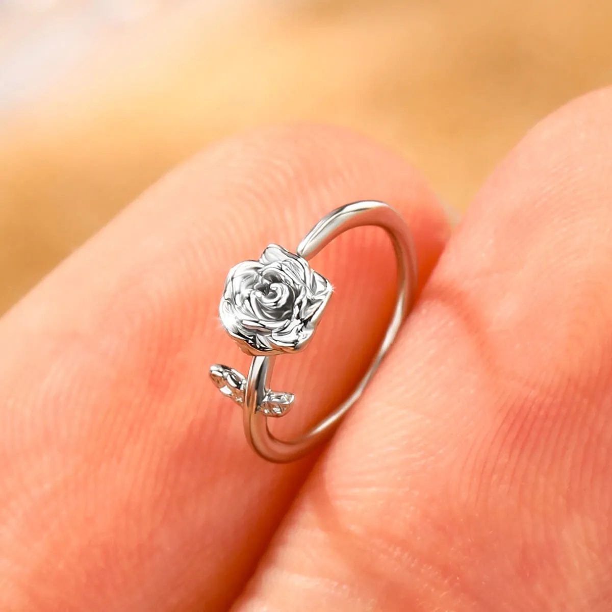 20G Seamless Ring Engraved Rose Nose Hoop