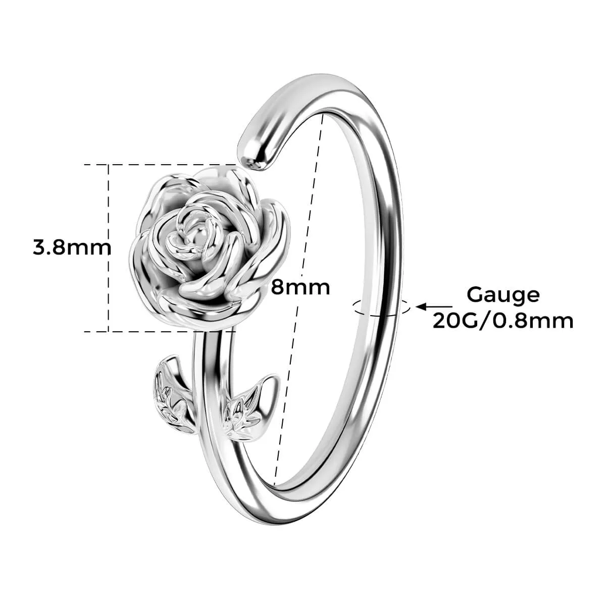 20G Seamless Ring Engraved Rose Nose Hoop