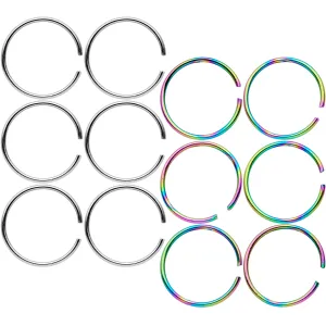 22 Gauge 5/16 Steel Rainbow Anodized Seamless Circular Ring Set of 12