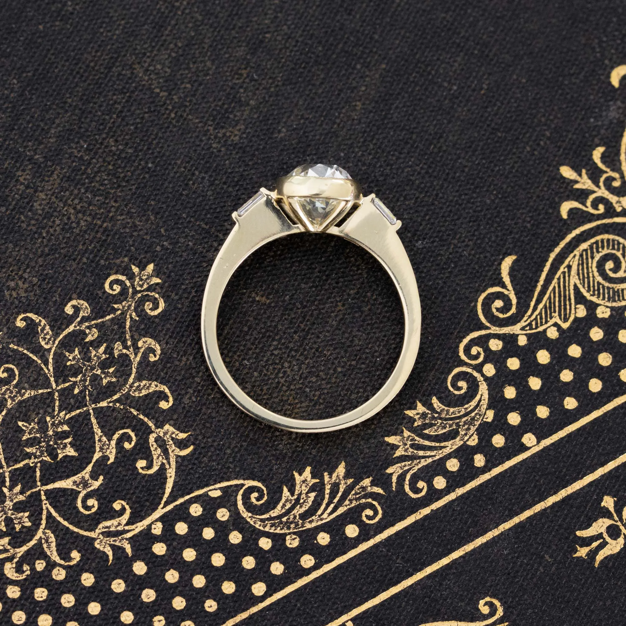 2.20ct Elongated Cushion Cut Diamond Bezel Ring, GIA M SI2